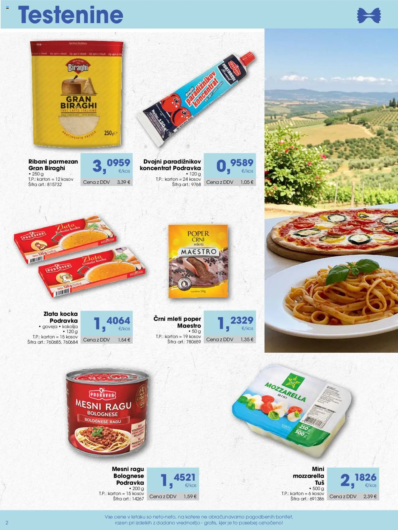 Novi Tuš katalog ponudbe – veljaven od 15.09.2025 | Stran: 2 | Izdelki: Testenine, Poper