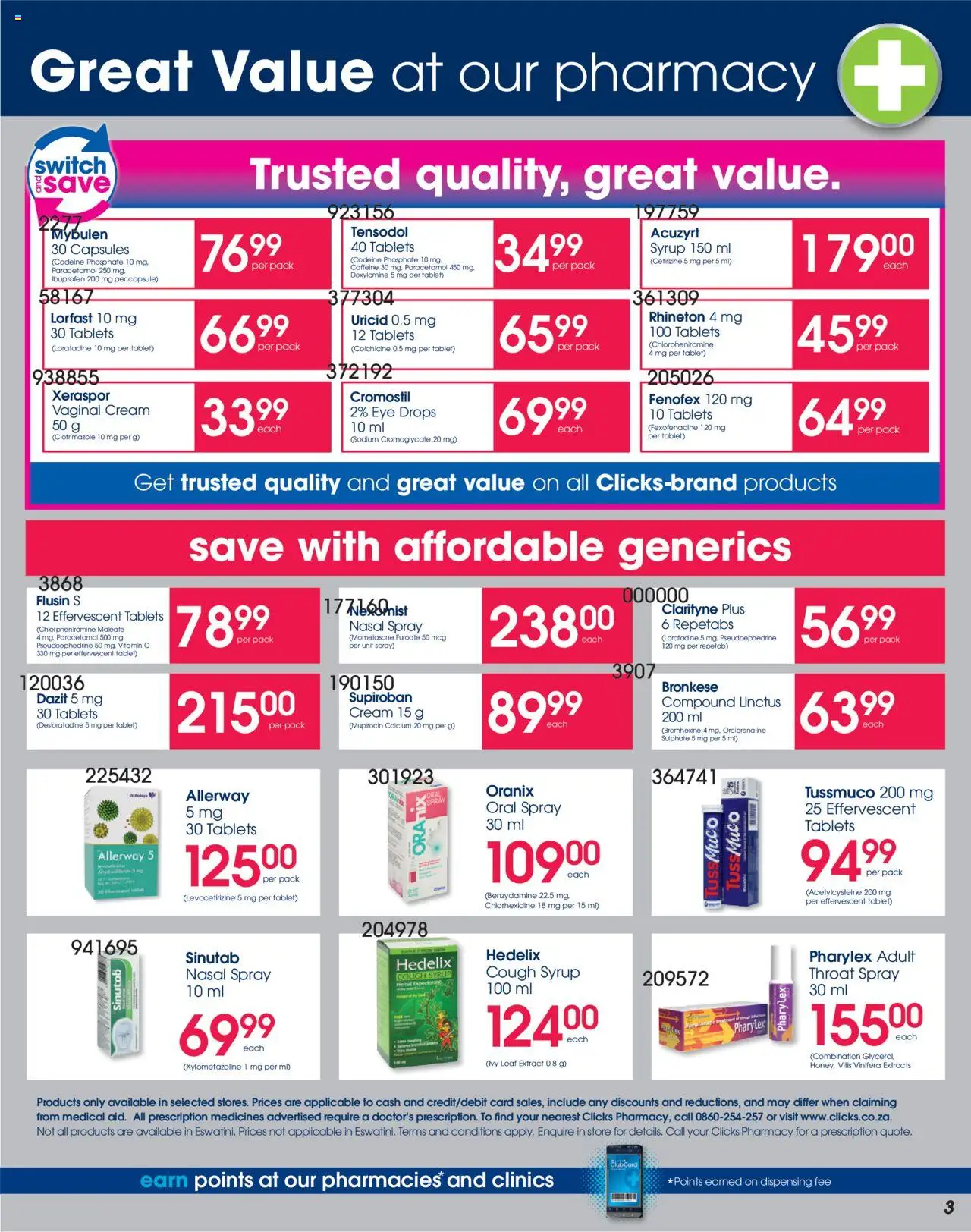 Clicks Specials │ valid from 21.08.2025 | Page: 3 | Products: Tablet, Cough syrup, Switch, Syrup
