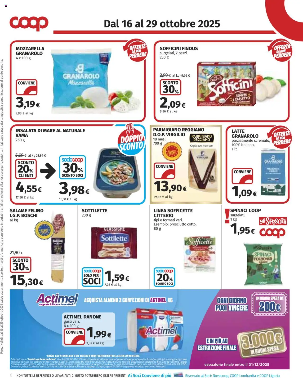 Volantino COOP del 16.10.2025 | Pagina: 6 | Prodotti: Salame, Mozzarella, Data, Parmigiano reggiano
