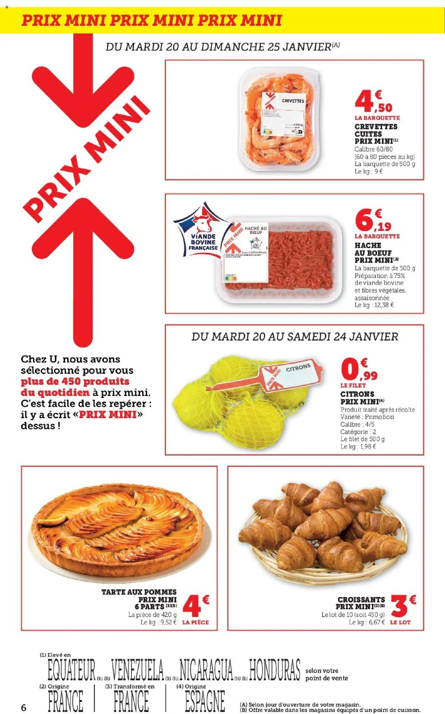 {H1} | Page: 6 | Produits: Crevettes, Pommes, Tarte aux pommes, Viande bovine
