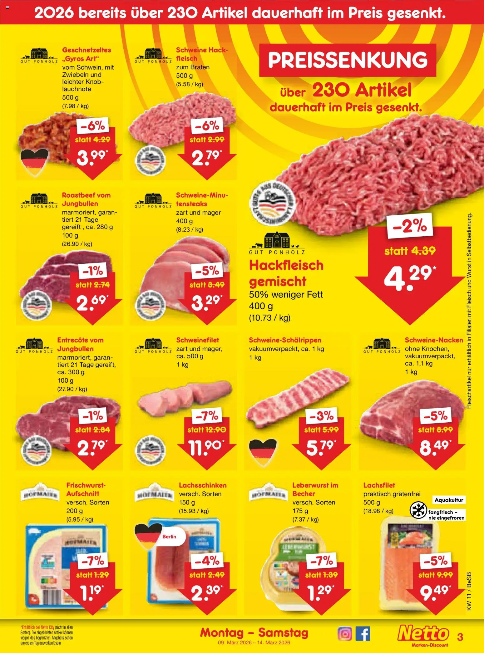 Netto Marken-Discount Prospekt 	 – gültig ab 09.03.2026 | Seite: 29 | Produkte: Schweinenacken, Entrecote, Schweinefilet, Fleisch
