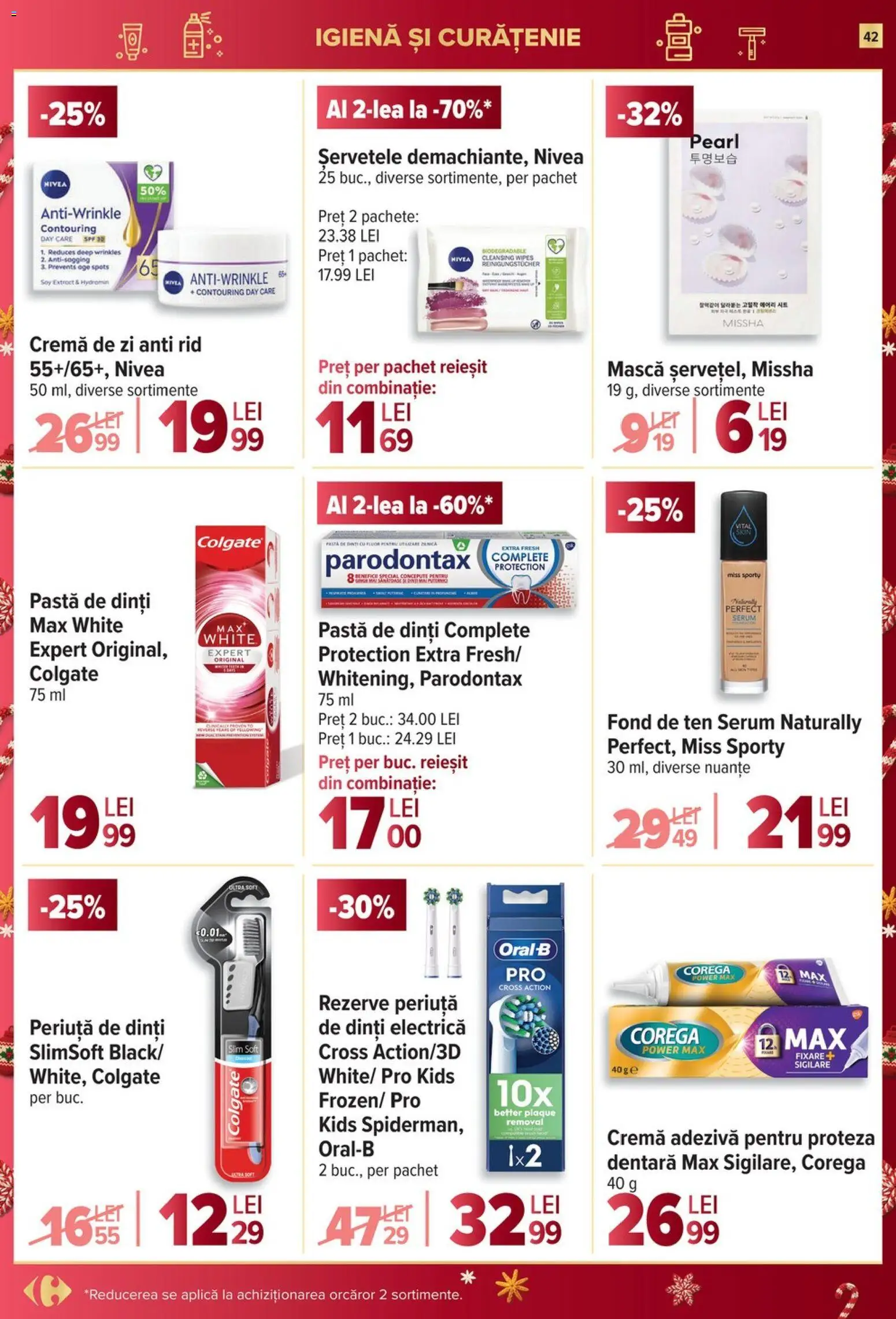 Noul catalog Carrefour – valabil de la 27.12.2025 | Pagină: 42 | Produse: Fond de ten, Cremă, Pastă de dinți, Periuță de dinți