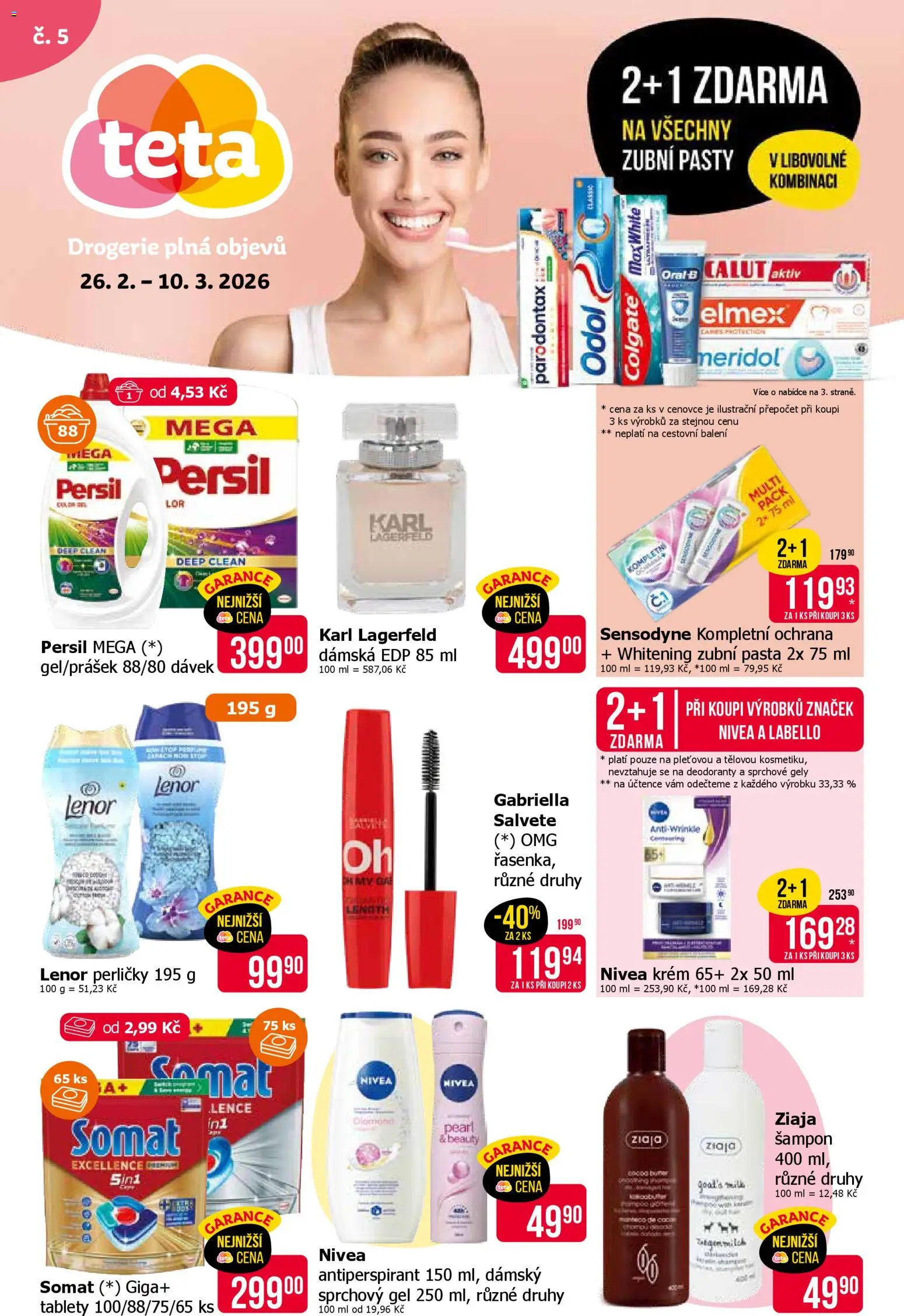 TETA Drogerie leták - Klub od 26.02.2026 | Strana: 1 | Produkty: Sprchový gel, Zubní pasta, Ziaja, Drogerie