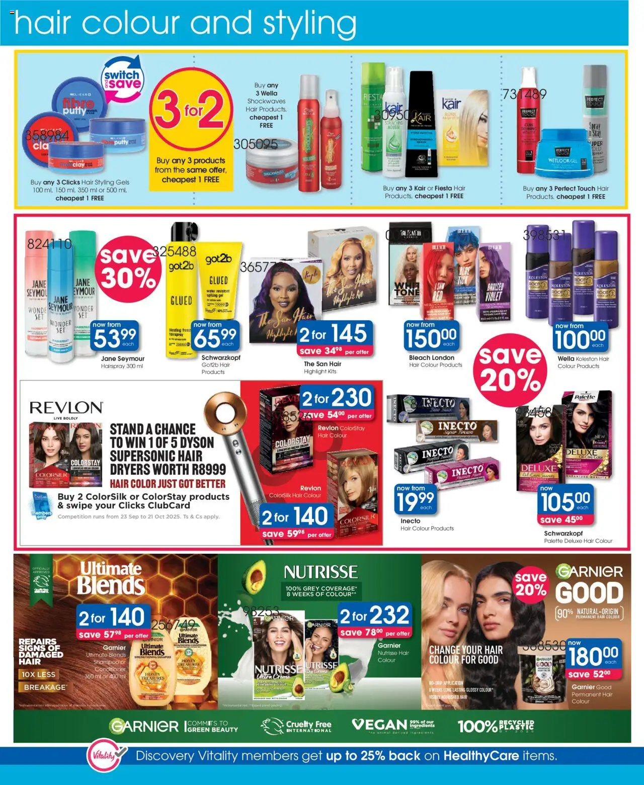 New Clicks catalogue – valid from 23.09.2025 | Page: 16 | Products: Hair colour, Shampoo, Hair color, Water