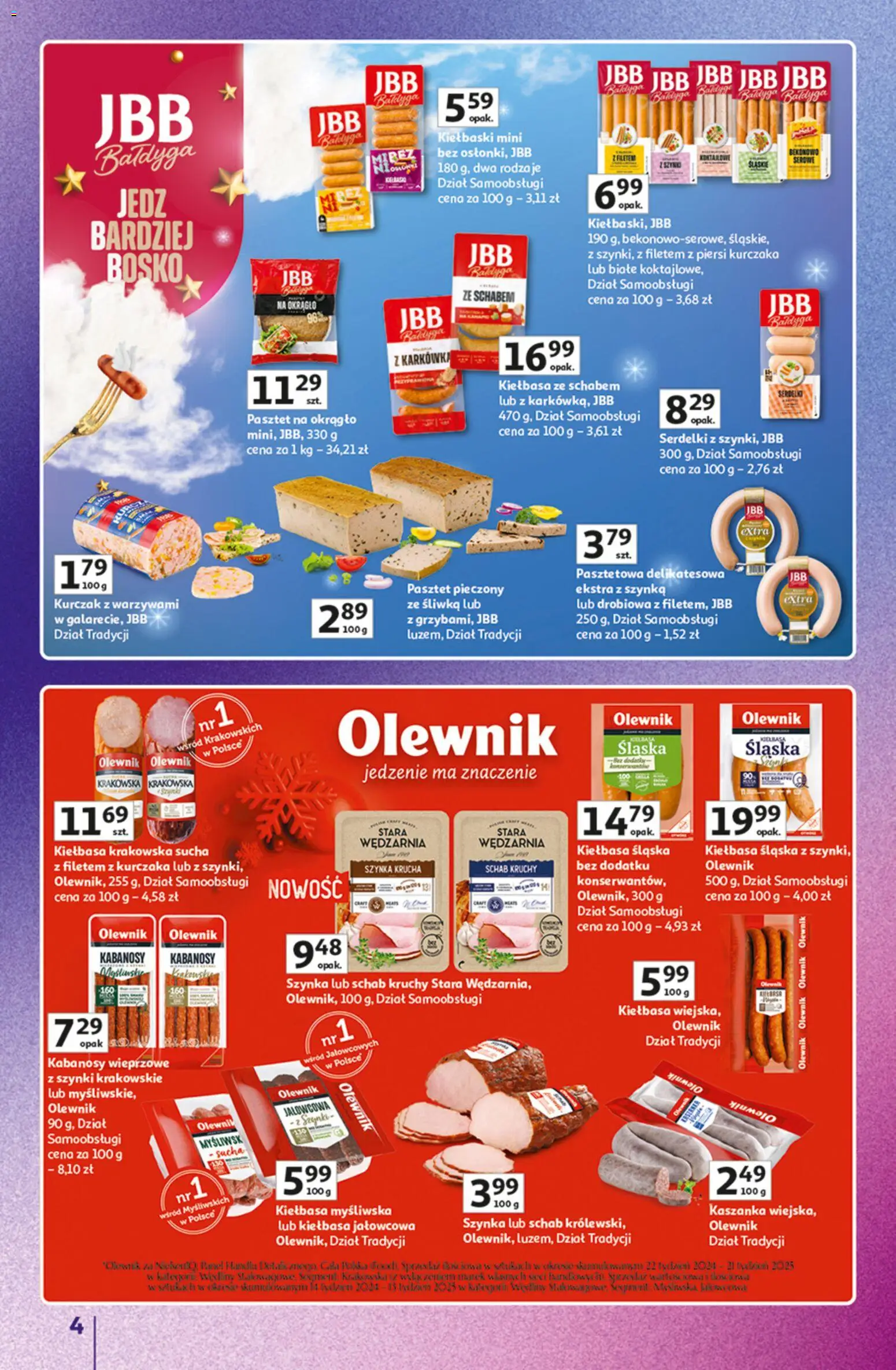 Auchan Gazetka - Znane Marki duży wybór Hipermarket od 04.12.2025 | Strona: 4 | Produkty: Myśliwska, Kabanosy, Kiełbaski, Kiełbasa śląska