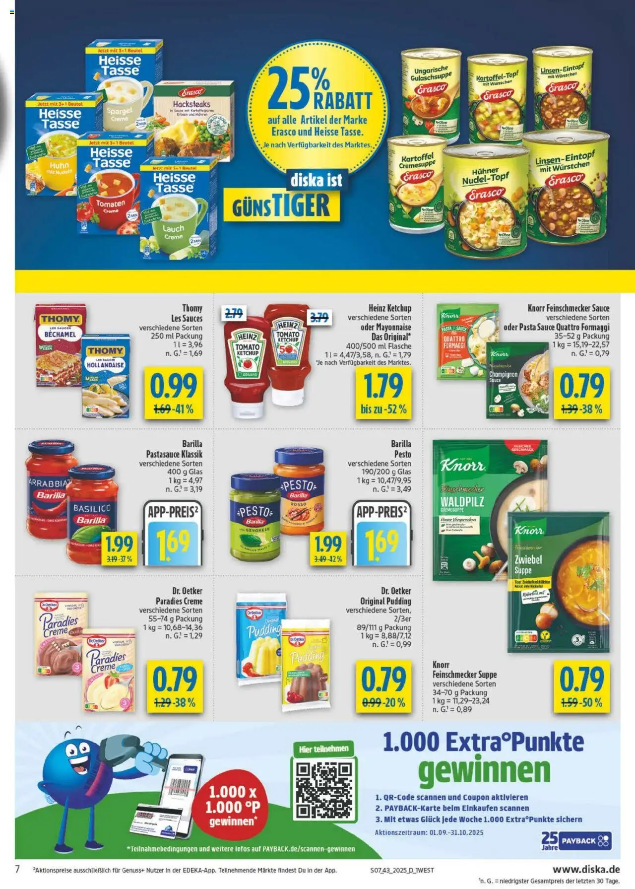 Diska - Diska Angebote Bayern KW43 – gültig ab 20.10.2025 | Seite: 7 | Produkte: Barilla, Heinz ketchup, Knorr, Erasco
