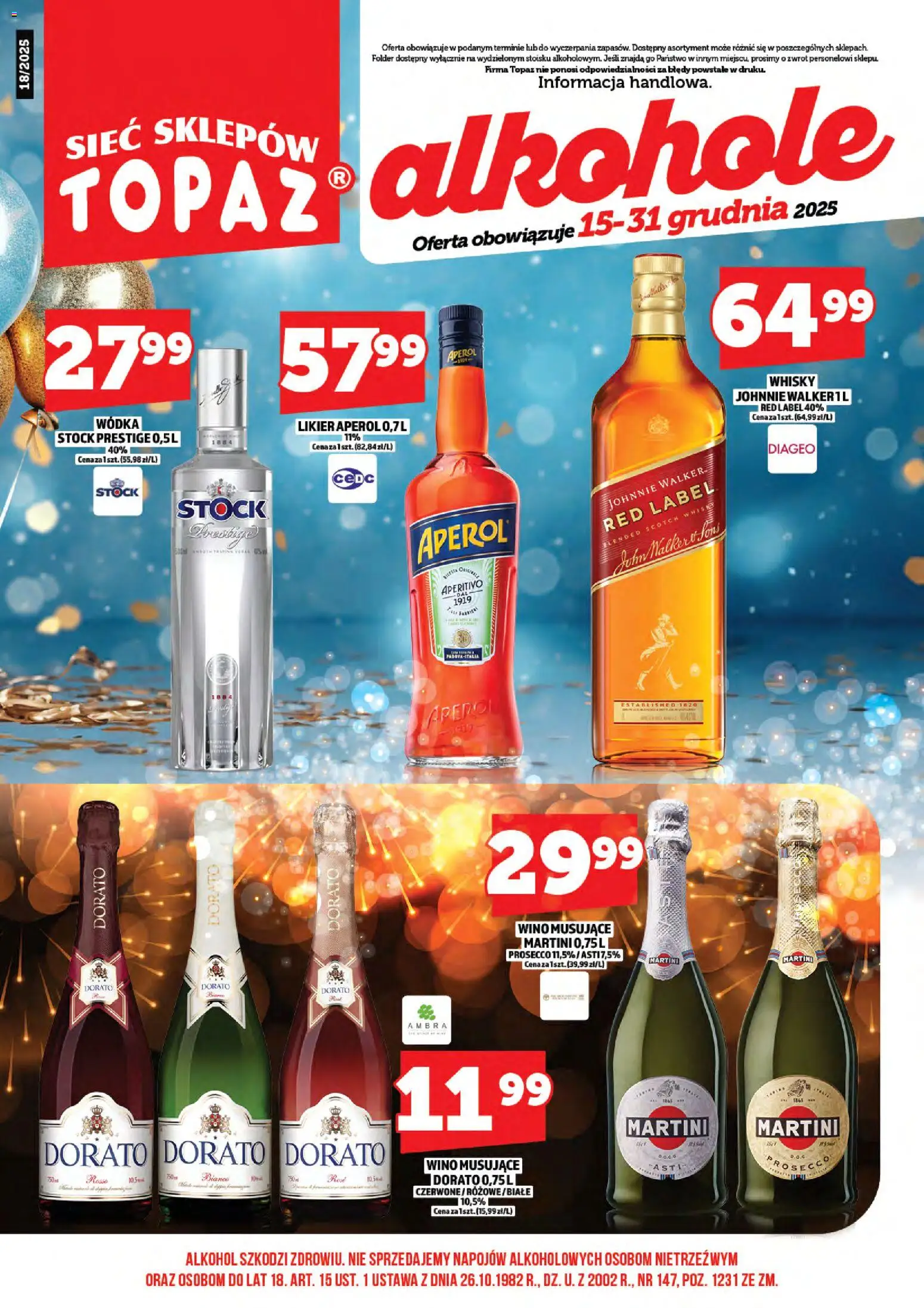 Topaz Gazetka alkoholowa od 15.12.2025 | Strona: 3 | Produkty: Red label, Wino, Wódka, Aperol