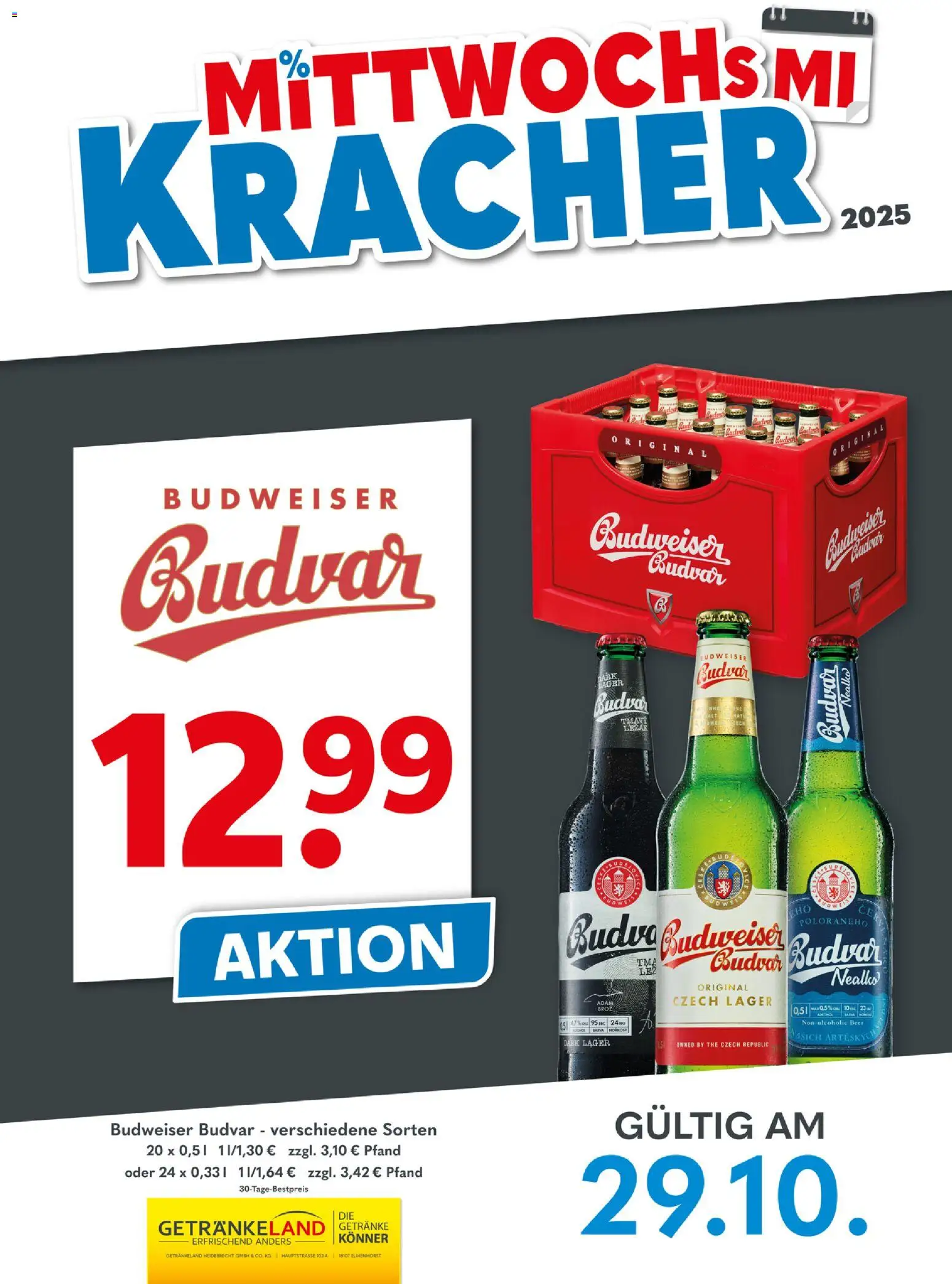 Getränkeland Mittwochs Kracher – gültig ab 29.10.2025 | Seite: 1 | Produkte: Budweiser