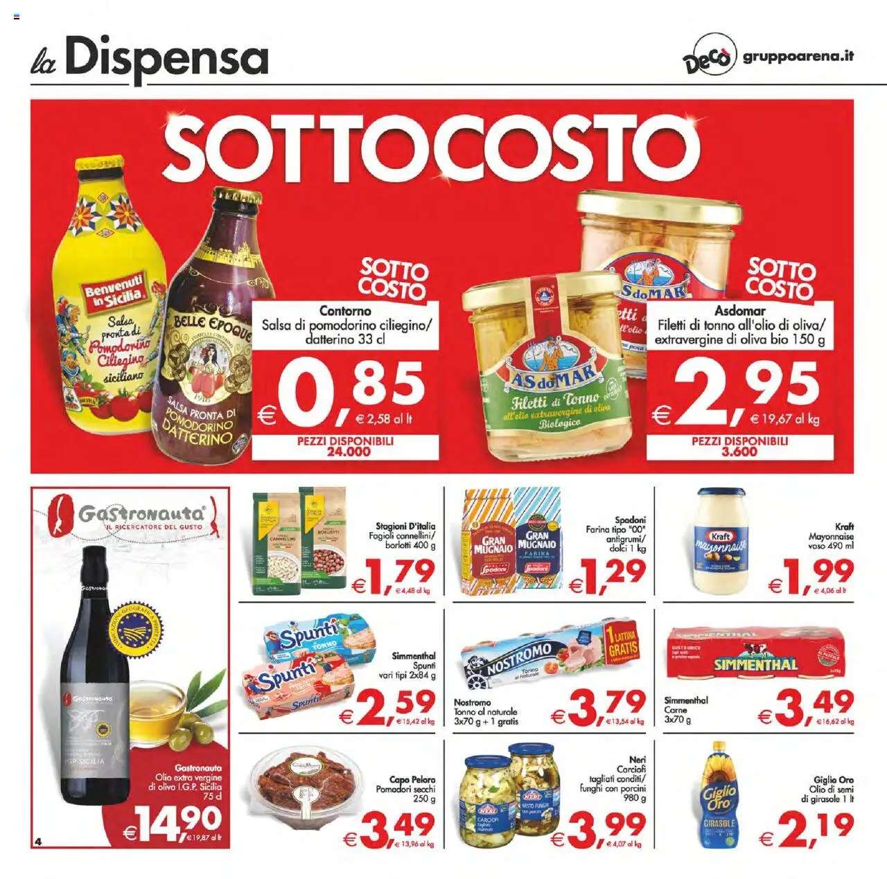 Volantino Decò del 14.10.2025 | Pagina: 4 | Prodotti: Salsa, Pesca, Olio extra vergine, Pomodori secchi