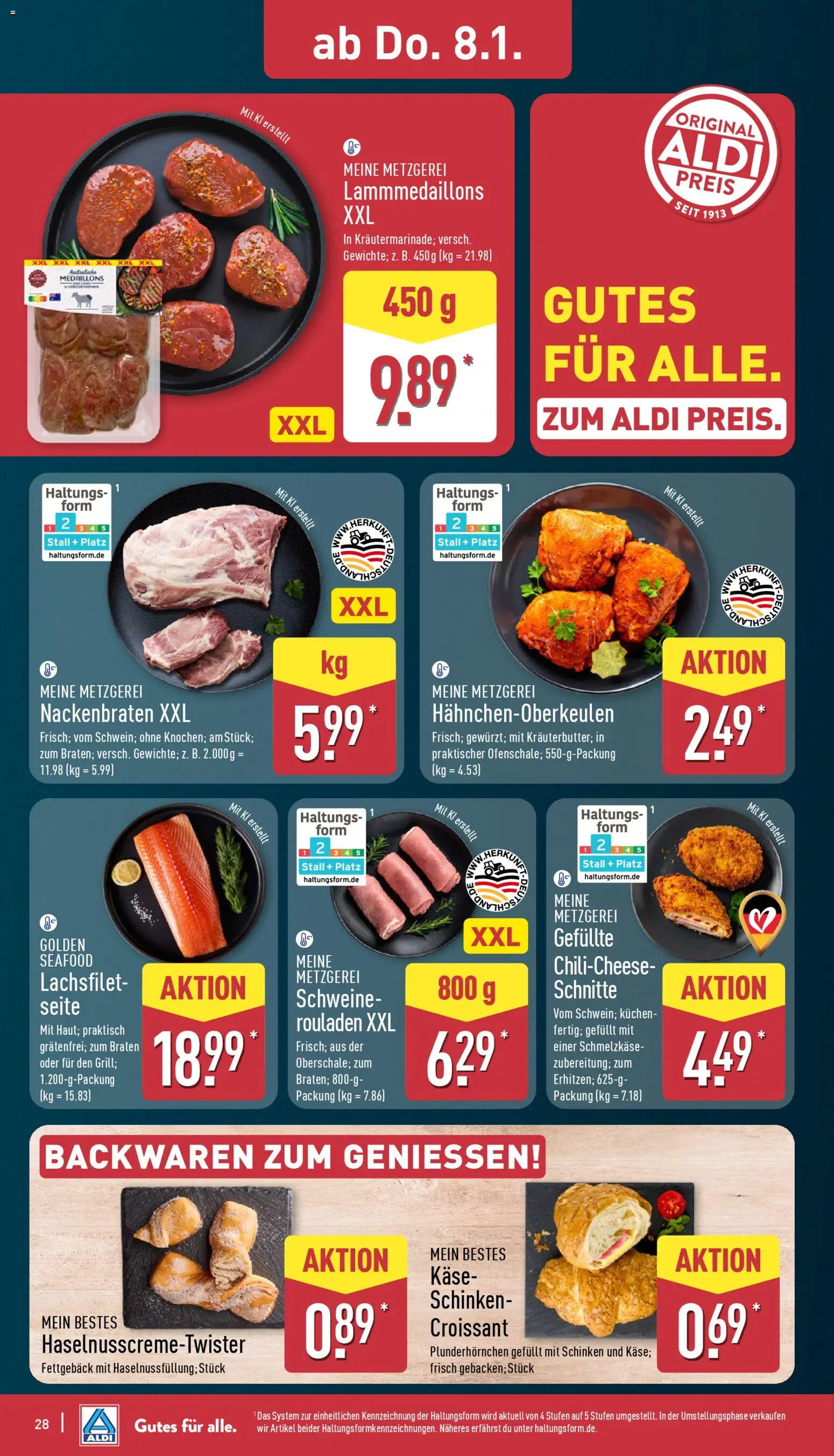 Aldi Prospekt 	 – gültig ab 05.01.2026 | Seite: 28 | Produkte: Käse, Croissant, Schinken, Kuchen