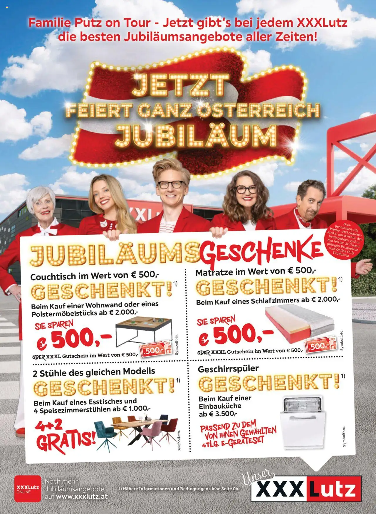 XXXLutz Jubiläumsangebote gültig ab 19.08.2025 | Seite: 1 | Produkte: Geschirrspüler, Matratze, Couchtisch
