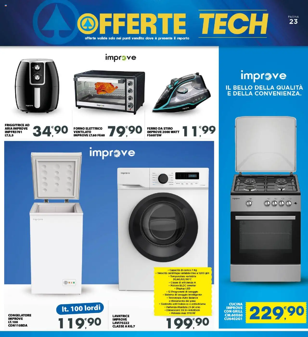 Volantino Eurospar del 29.09.2025 | Pagina: 23 | Prodotti: Friggitrice ad aria, Lavatrice, Congelatore, Forno elettrico