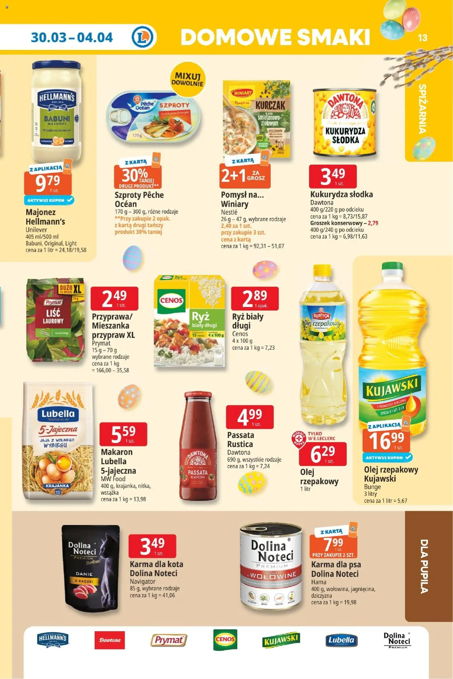 E.Leclerc gazetka - Radom od 30.03.2026 | Strona: 13 | Produkty: Kukurydza słodka, Kukurydza, Makaron, Majonez