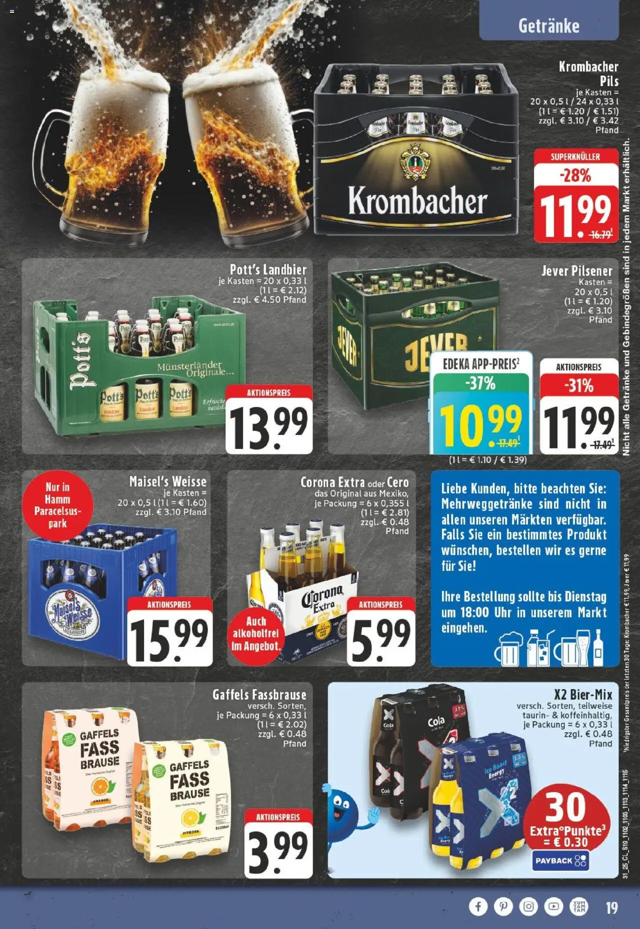 Edeka prospekt Hamm-Pelkum	 - gültig ab dem 27.07.2025 | Seite: 19 | Produkte: Cola, Energy, Zitrone, Krombacher