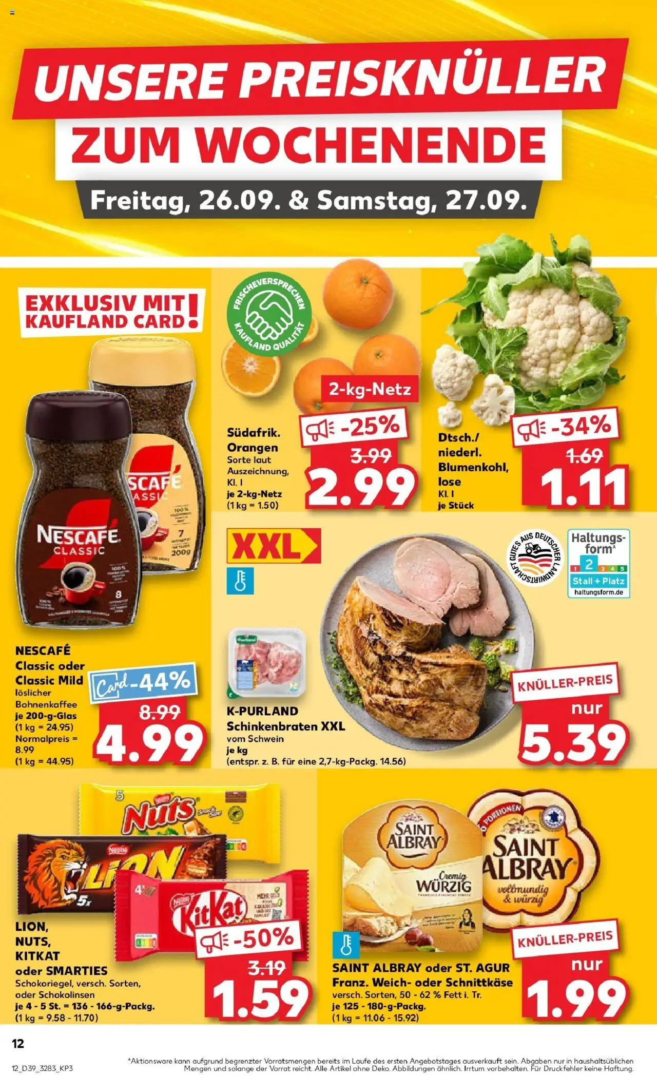 Kaufland prospekt Sonneberg	 – gültig ab 25.09.2025 | Seite: 12 | Produkte: Nescafe, Smarties, Nescafe classic, Blumenkohl