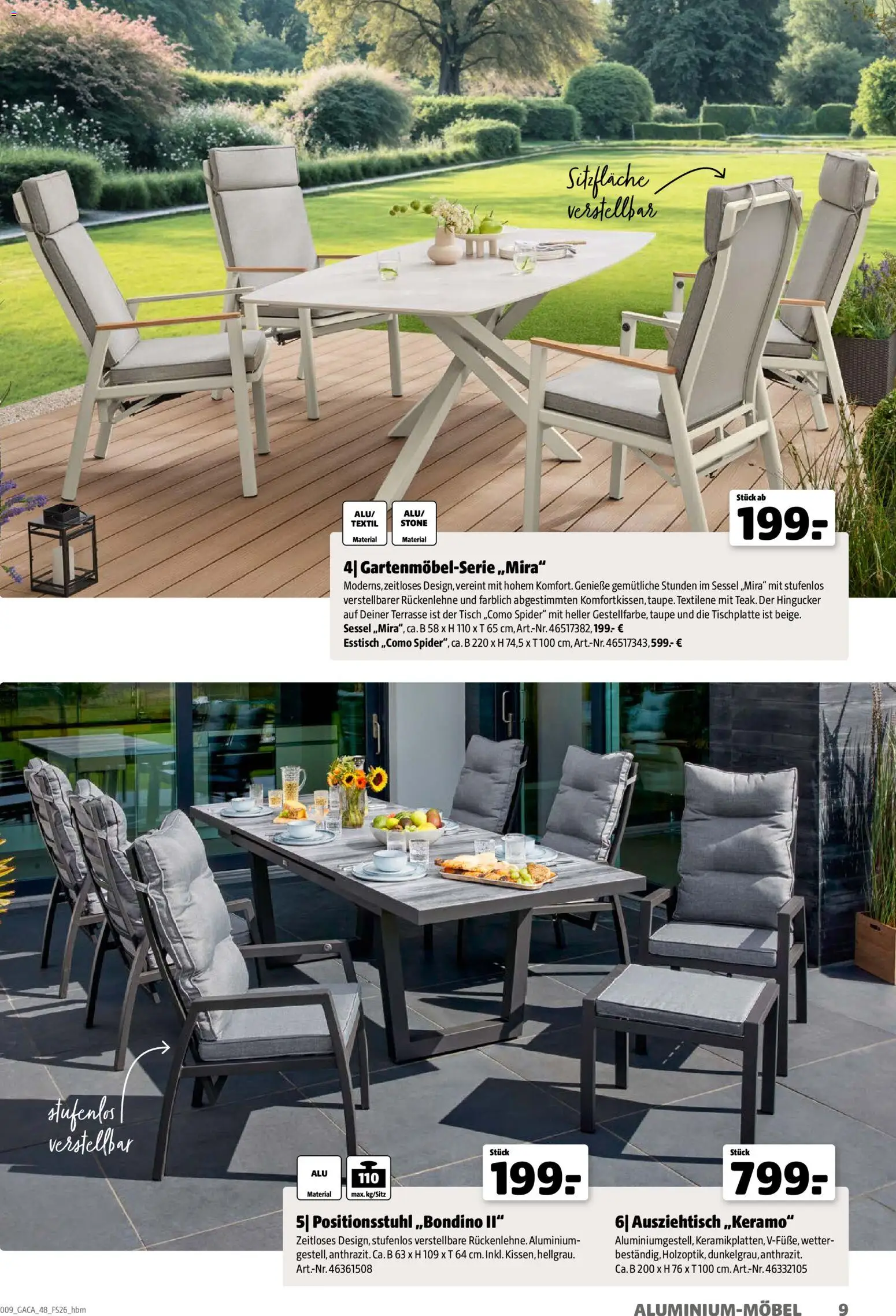 Hagebau Gartenmöbelsortiment – gültig ab 02.03.2026 | Seite: 9 | Produkte: Esstisch, Sessel, Tisch