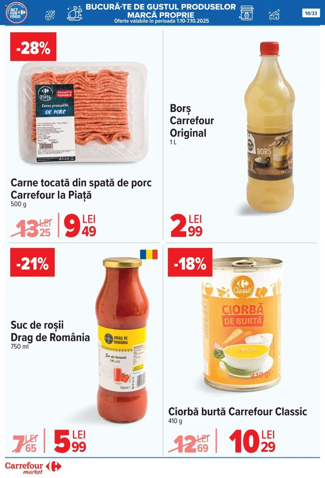 Noul catalog Carrefour – valabil de la 01.10.2025 | Pagină: 11 | Produse: Borș, Suc, Roșii, Carne tocată