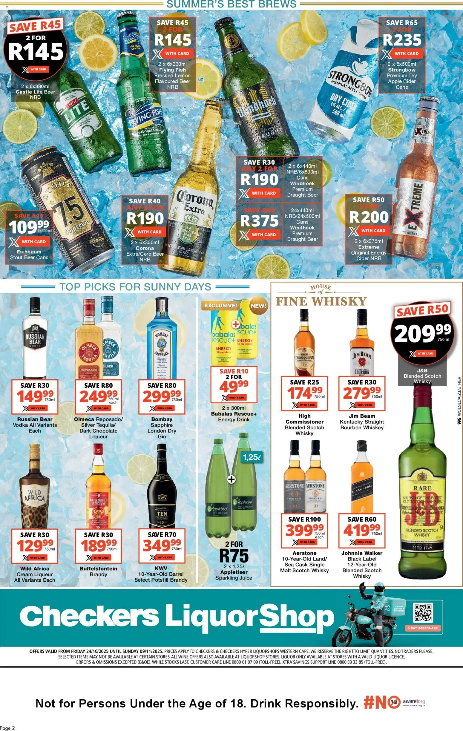 New Checkers catalogue – valid from 24.10.2025 | Page: 2 | Products: Juice, Beer, Vodka, Whiskey