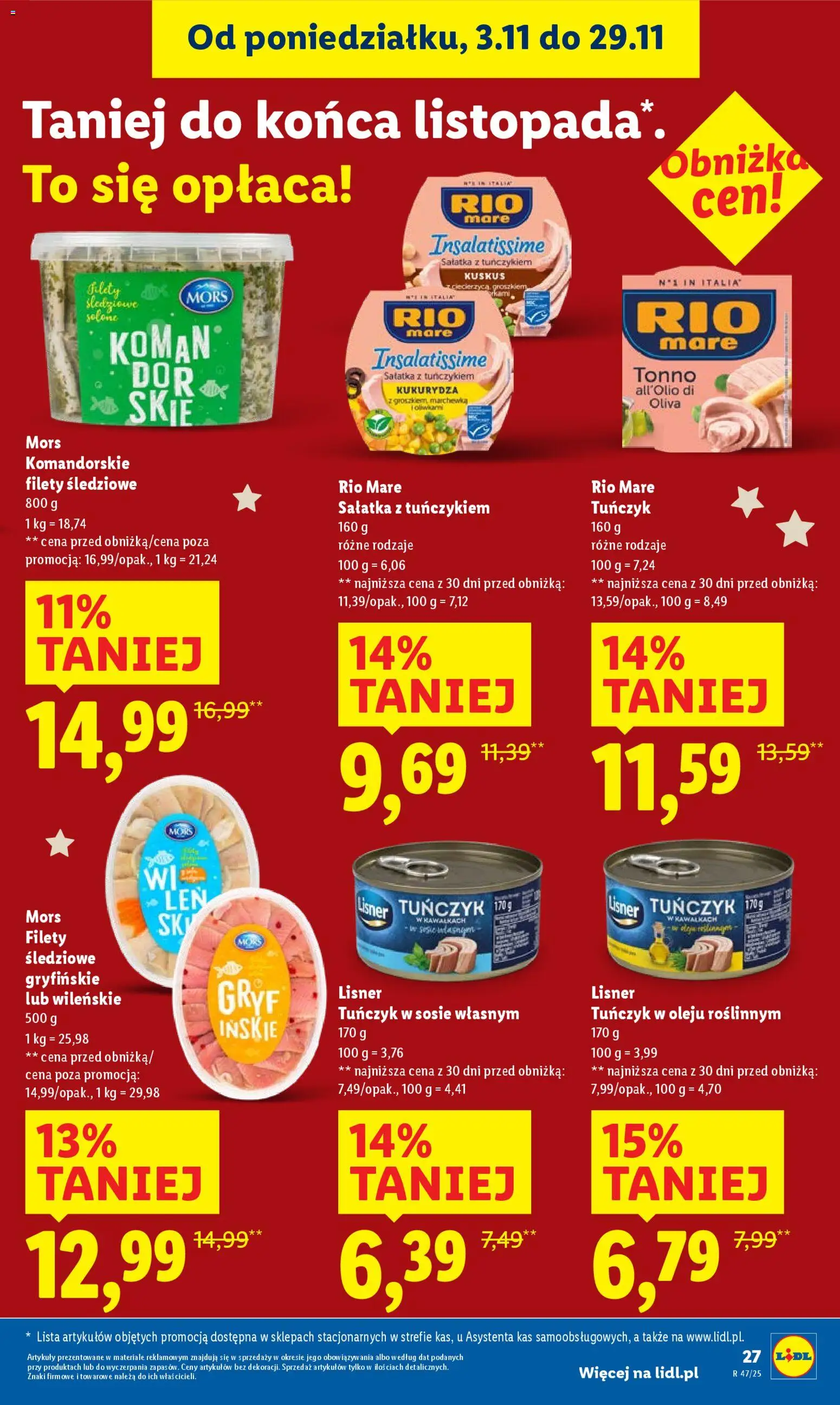 Lidl Gazetka od 20.11.2025 | Strona: 29 | Produkty: Tuńczyk w sosie własnym, Sałatka z tuńczykiem, Tuńczyk, Marchewka