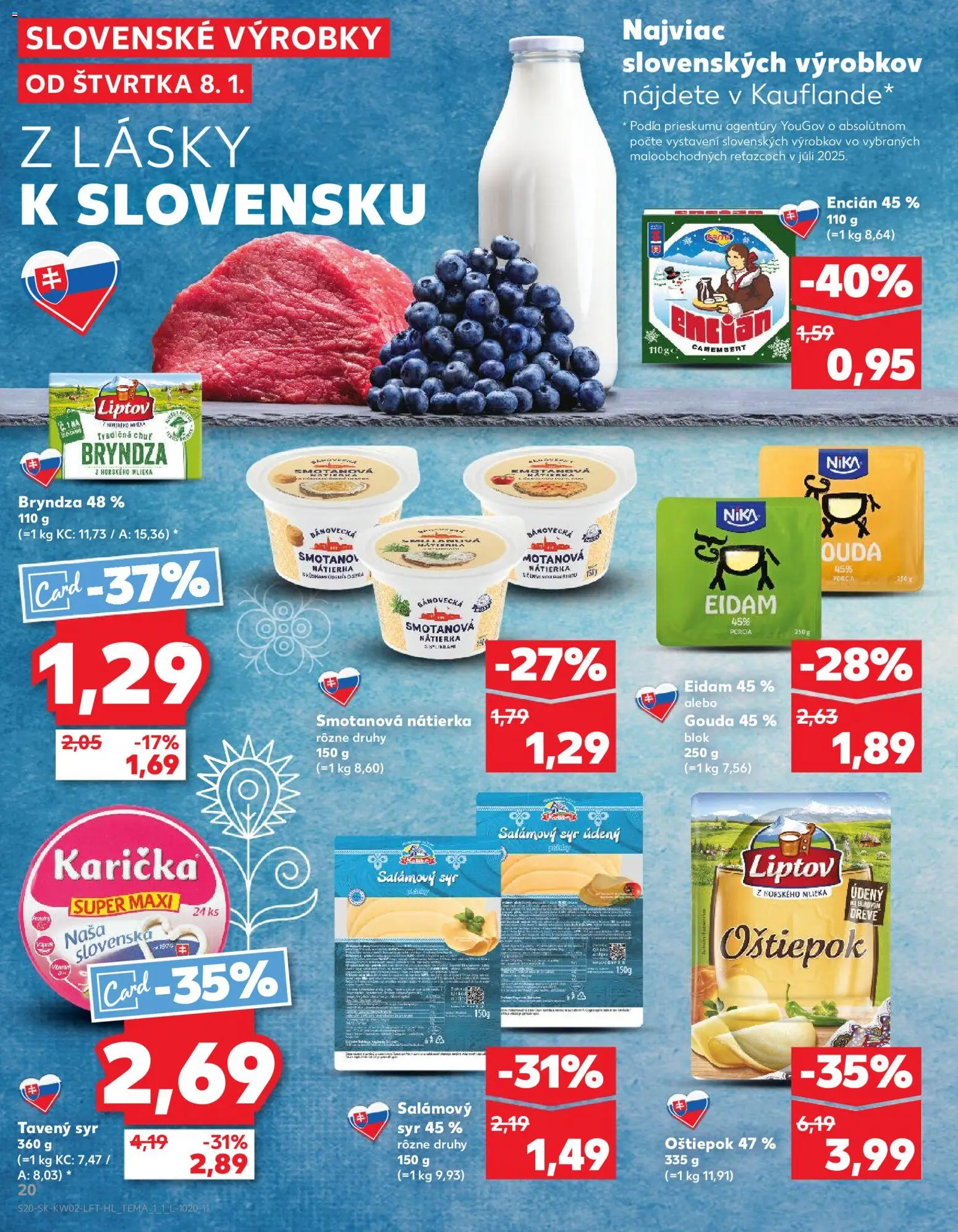 Nové Kaufland akcie – leták je platný od 08.01.2026 | Strana: 20 | Produkty: Syr, Gouda, Eidam, Bryndza