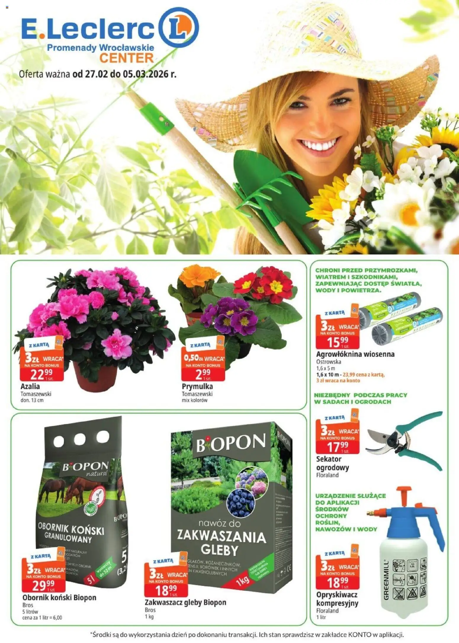 E.Leclerc Gazetka - Wrocław od 27.02.2026 | Strona: 2 | Produkty: Karta, Azalia, Opryskiwacz, Sekator