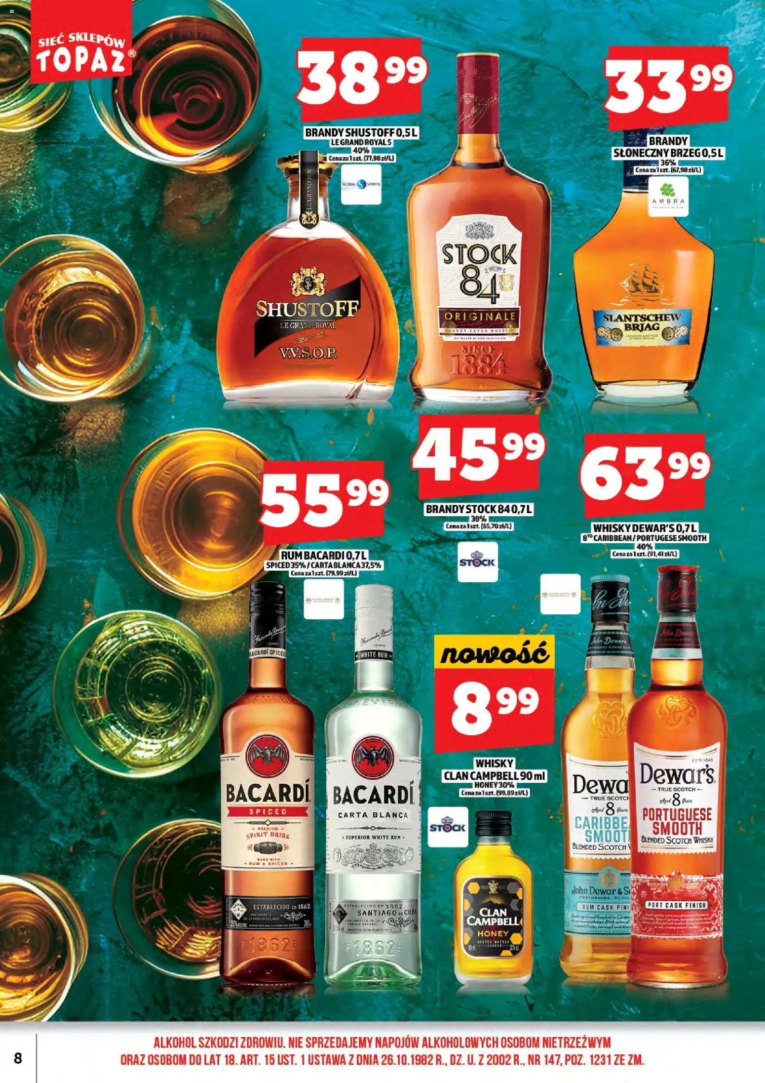 Topaz Gazetka alkoholowa od 01.01.2026 | Strona: 10 | Produkty: Rum Bacardi, Bacardi spiced, Alkohol, Finish