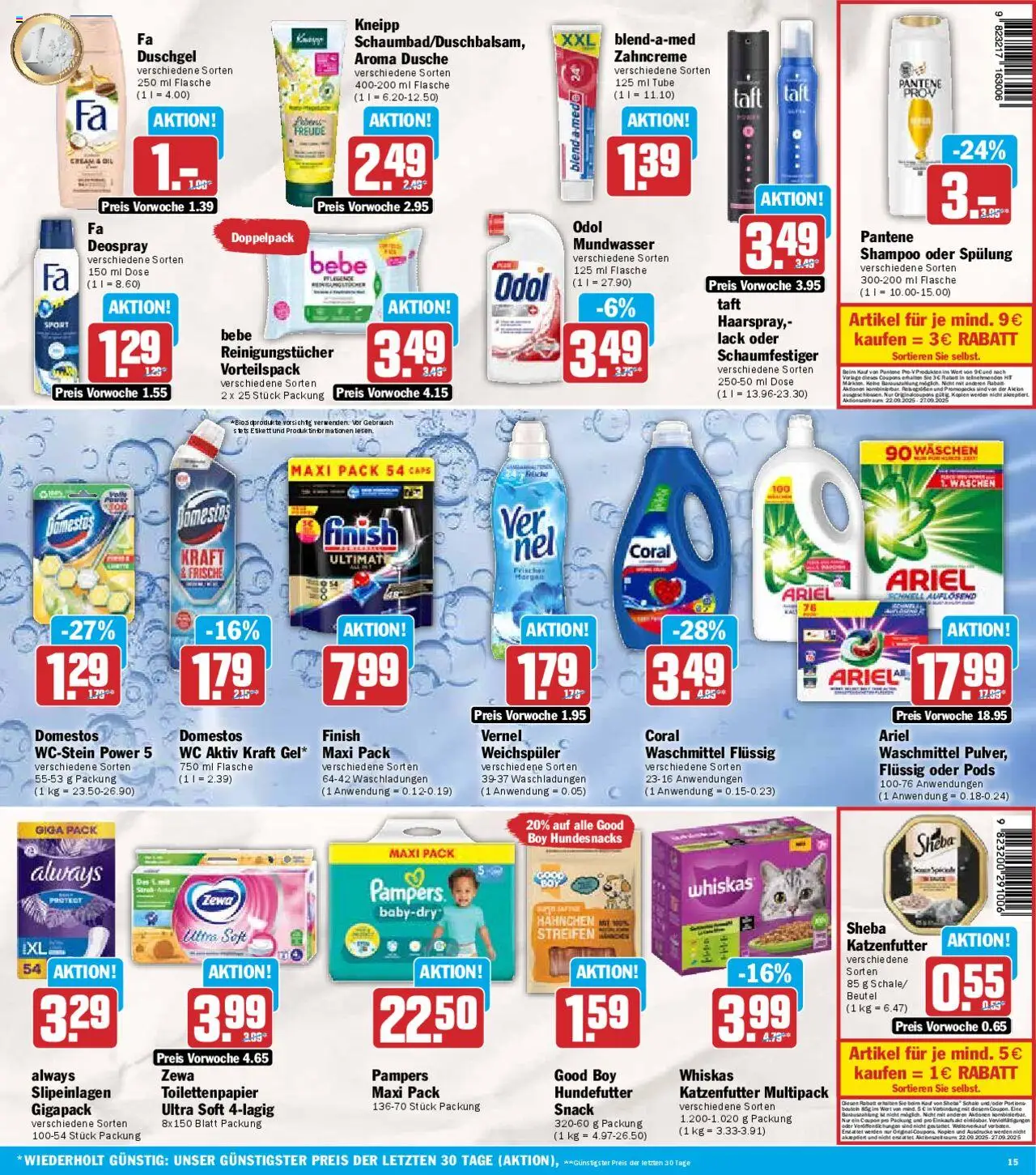 HIT Prospekt 	 – gültig ab 22.09.2025 | Seite: 15 | Produkte: Pampers, Zewa, Shampoo, Duschgel