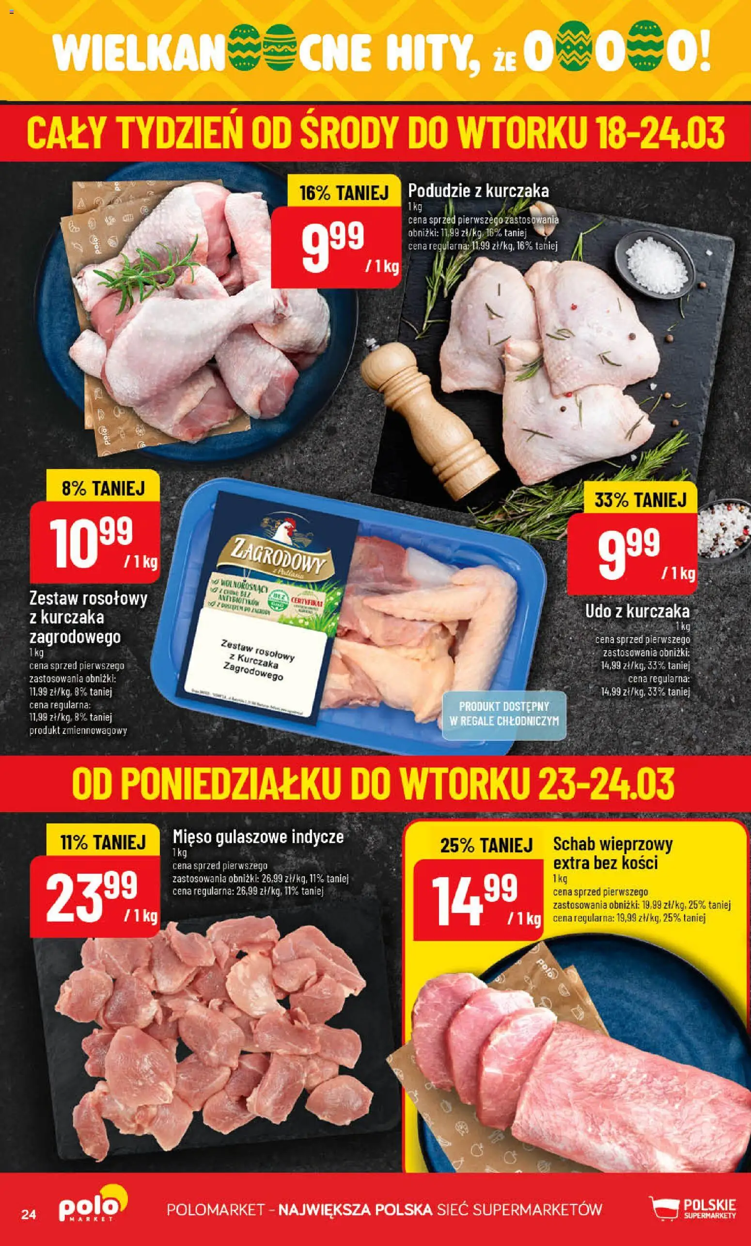 POLOmarket gazetka od 18.03.2026 | Strona: 24 | Produkty: Schab, Mięso, Podudzie z kurczaka, Schab wieprzowy