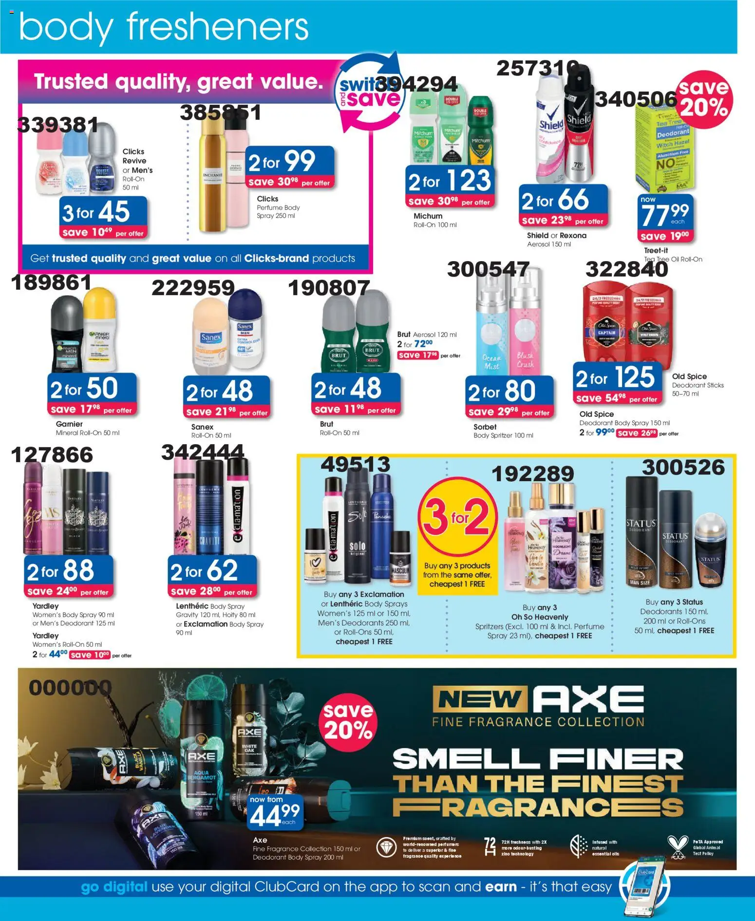 New Clicks catalogue – valid from 25.03.2026 | Page: 14 | Products: Body spray, Fragrance, Tea, Deodorant
