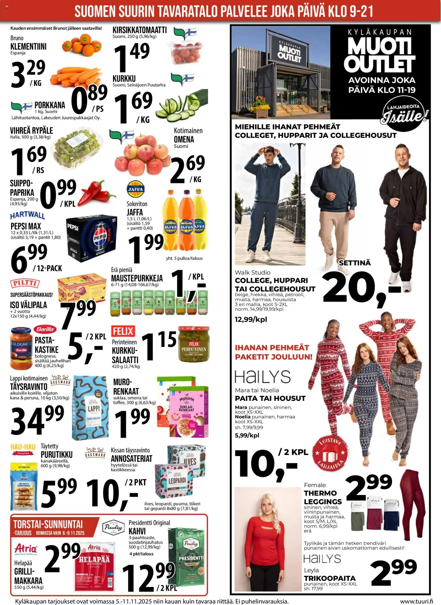 Tuuri tarjoukset – voimassa 05.11.2025 alkaen | Sivu: 10 | Tuotteet: Makkara, Paita, Pepsi, Kahvi