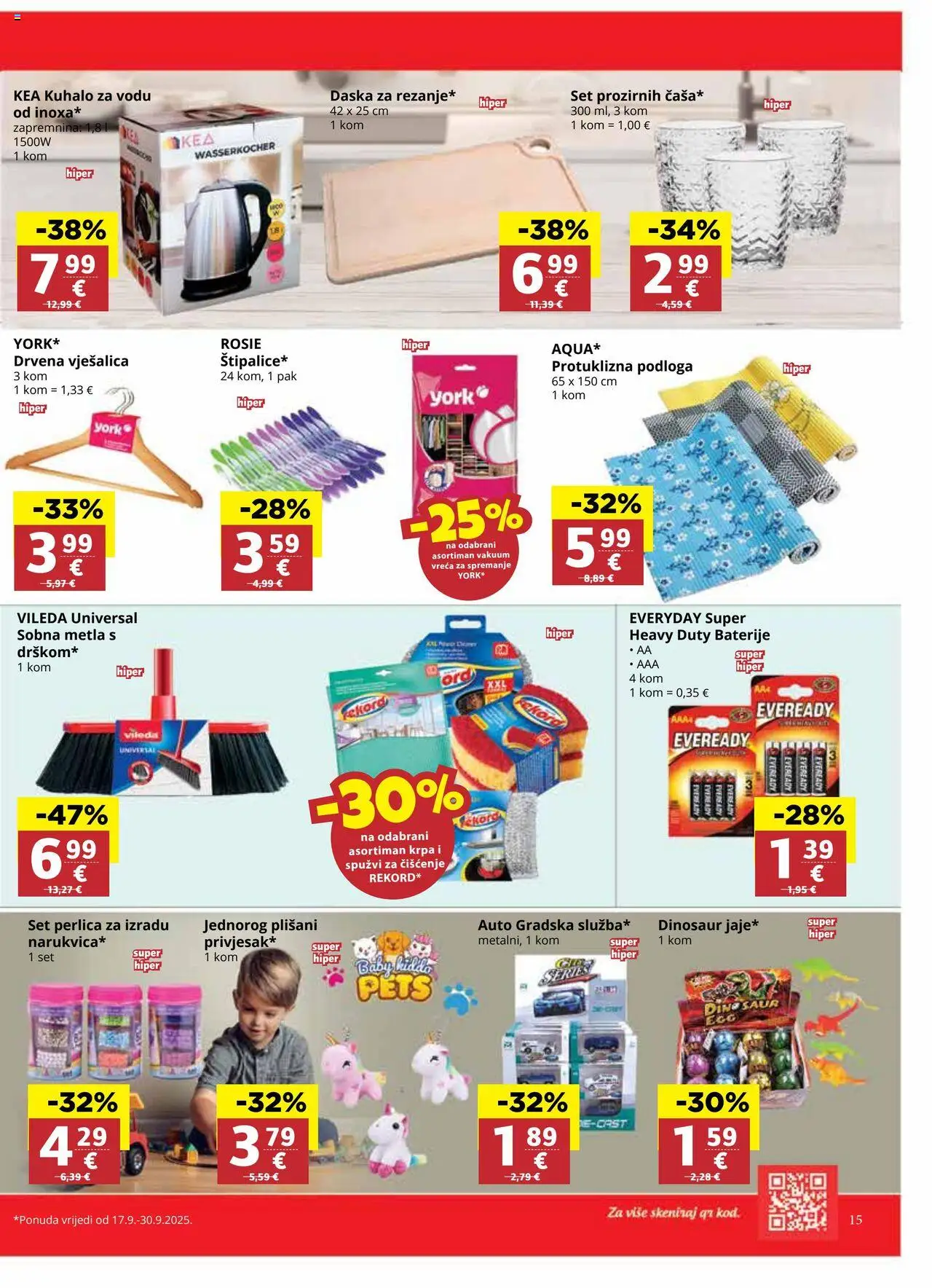 Ultra Gros katalog | vrijedi od 17.09.2025 | Stranica: 15 | Proizvodi: Kuhalo za vodu, Vješalica, Krpa, Baterije