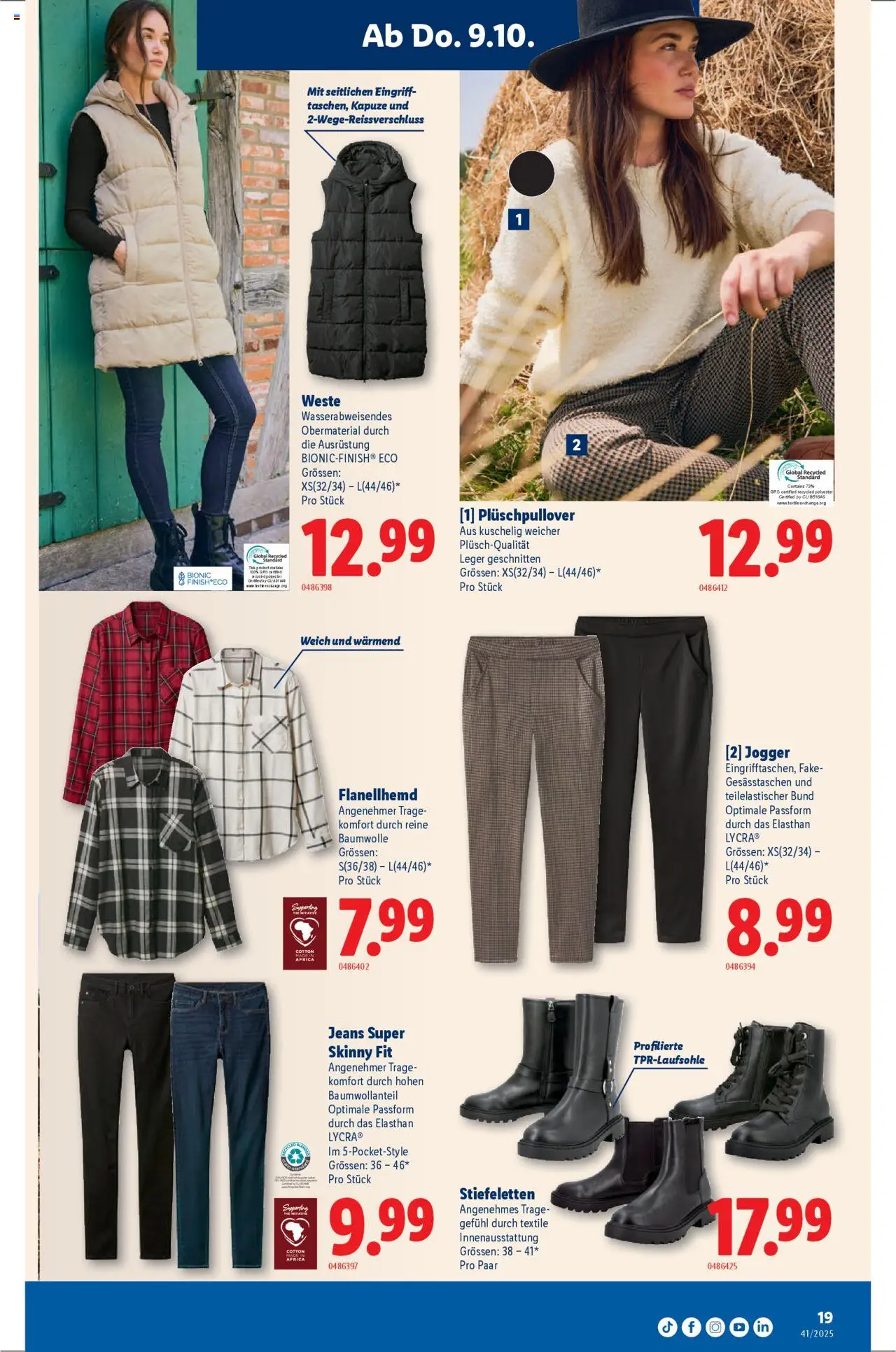 Lidl Aktionen – gültig ab 09.10.2025 | Seite: 19 | Produkte: Weste, Jeans