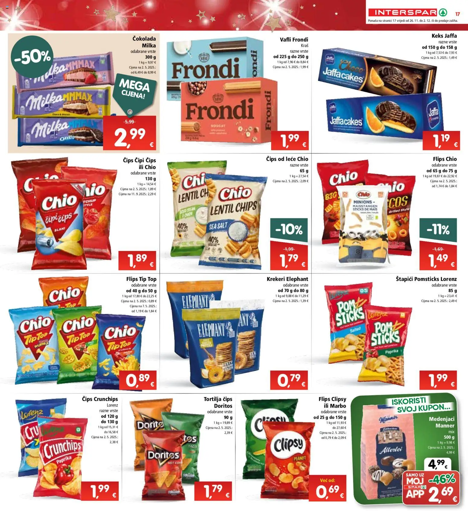 Interspar katalog | vrijedi od 26.11.2025 | Stranica: 21 | Proizvodi: Flips, Keks, Vafli, Milka