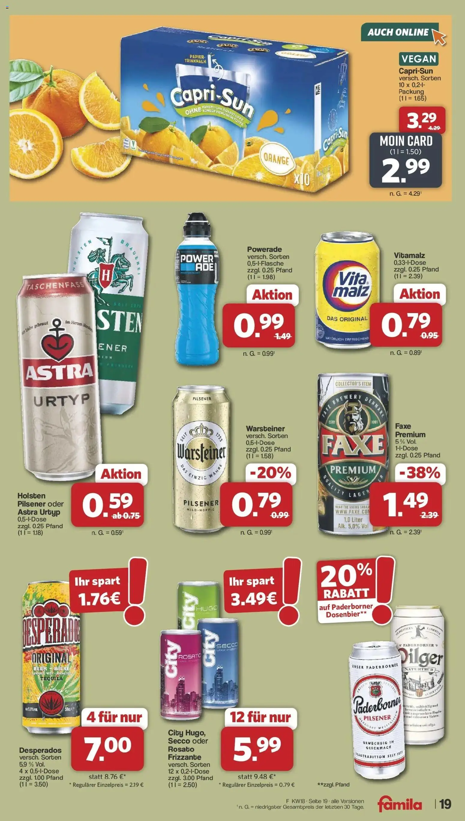 Famila Nordwest Wochenangebote – gültig ab 27.04.2026 | Seite: 19 | Produkte: Holsten, Dosenbier, Warsteiner, Desperados