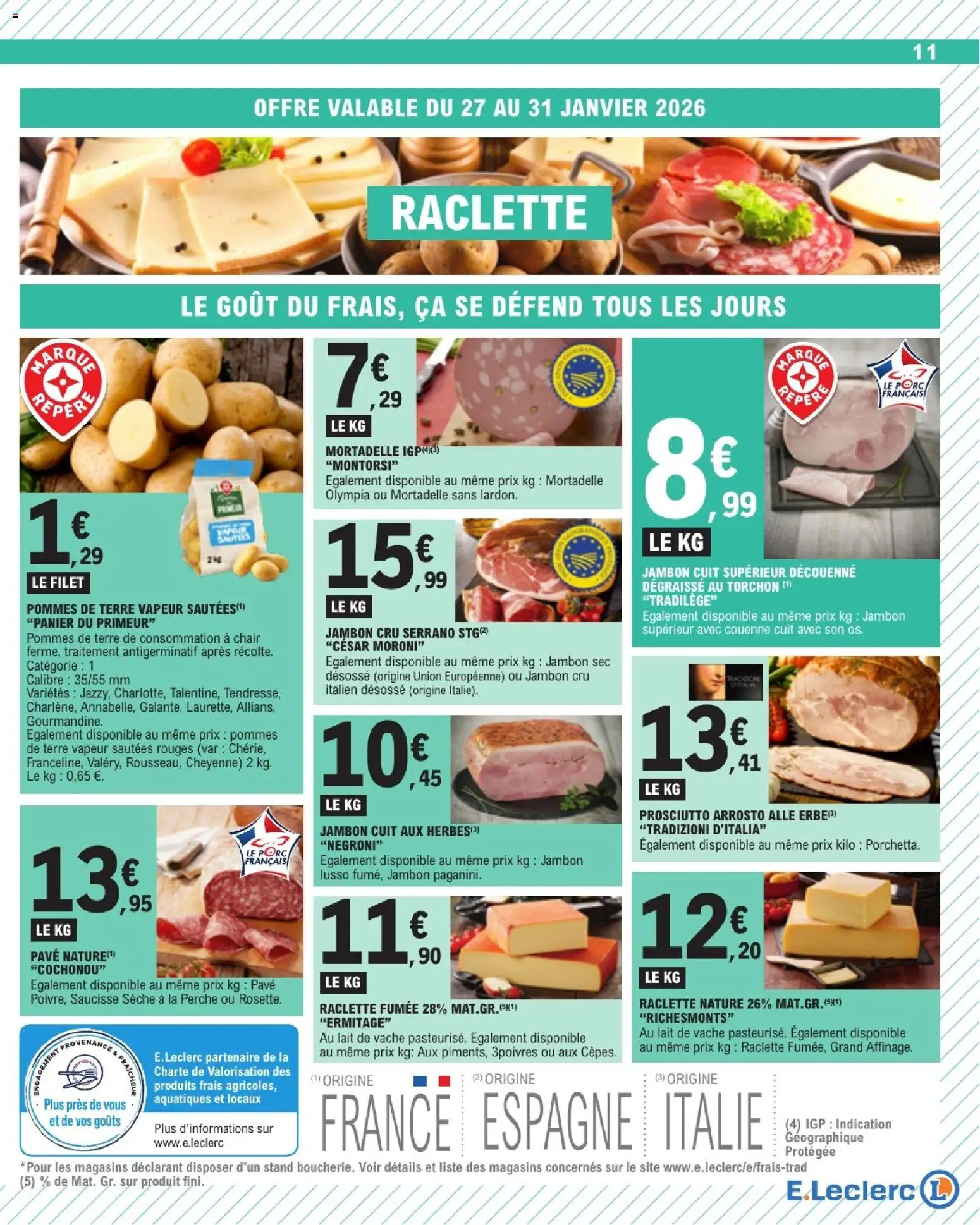 {H1} | Page: 11 | Produits: Jambon Cru, Lait, Saucisse, Porc