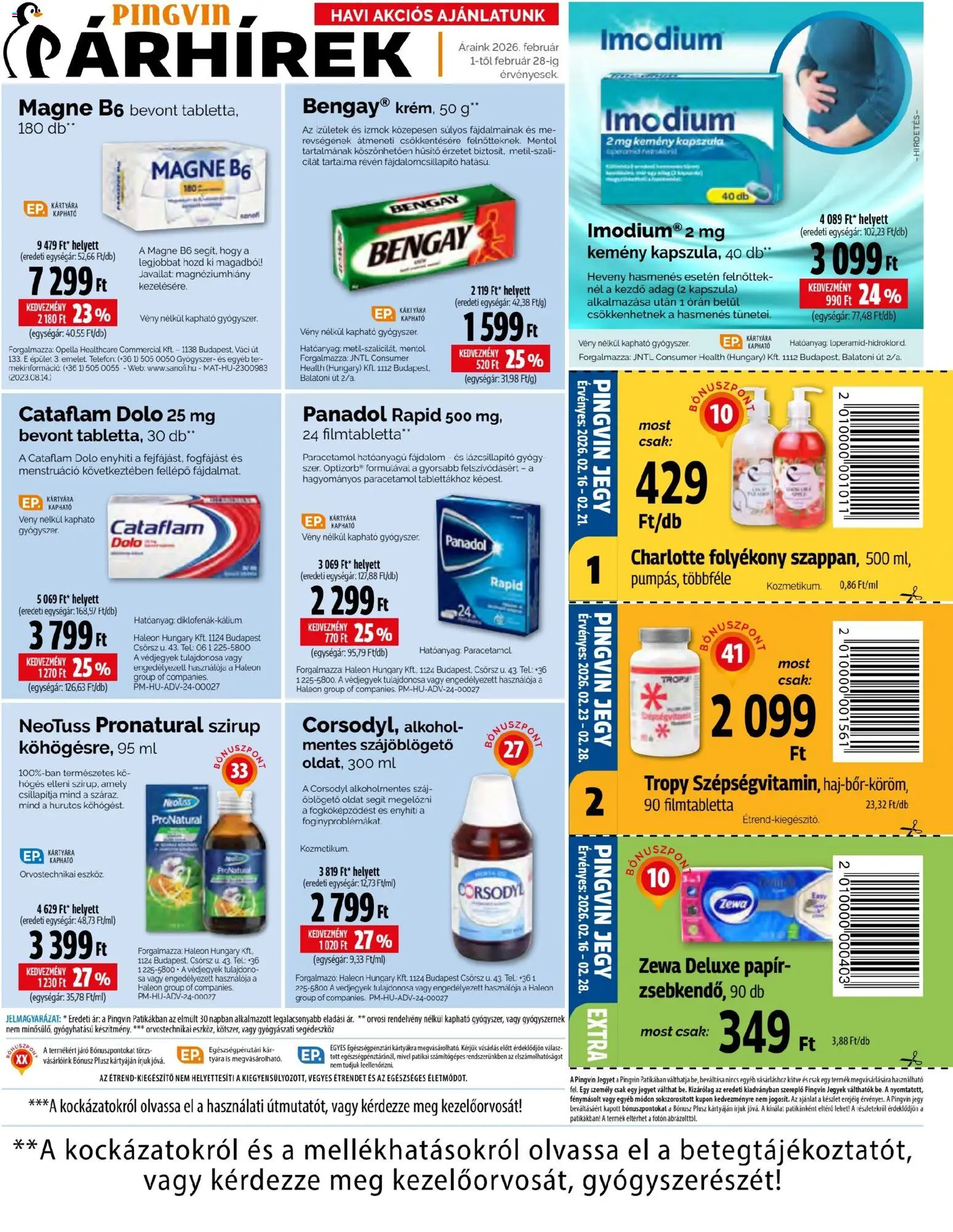 Pingvin Patika akciós ujság - amely érvényes a következő dátumtól: 01.02.2026 | Oldal: 4 | Termékek: Alkohol, Fellépő