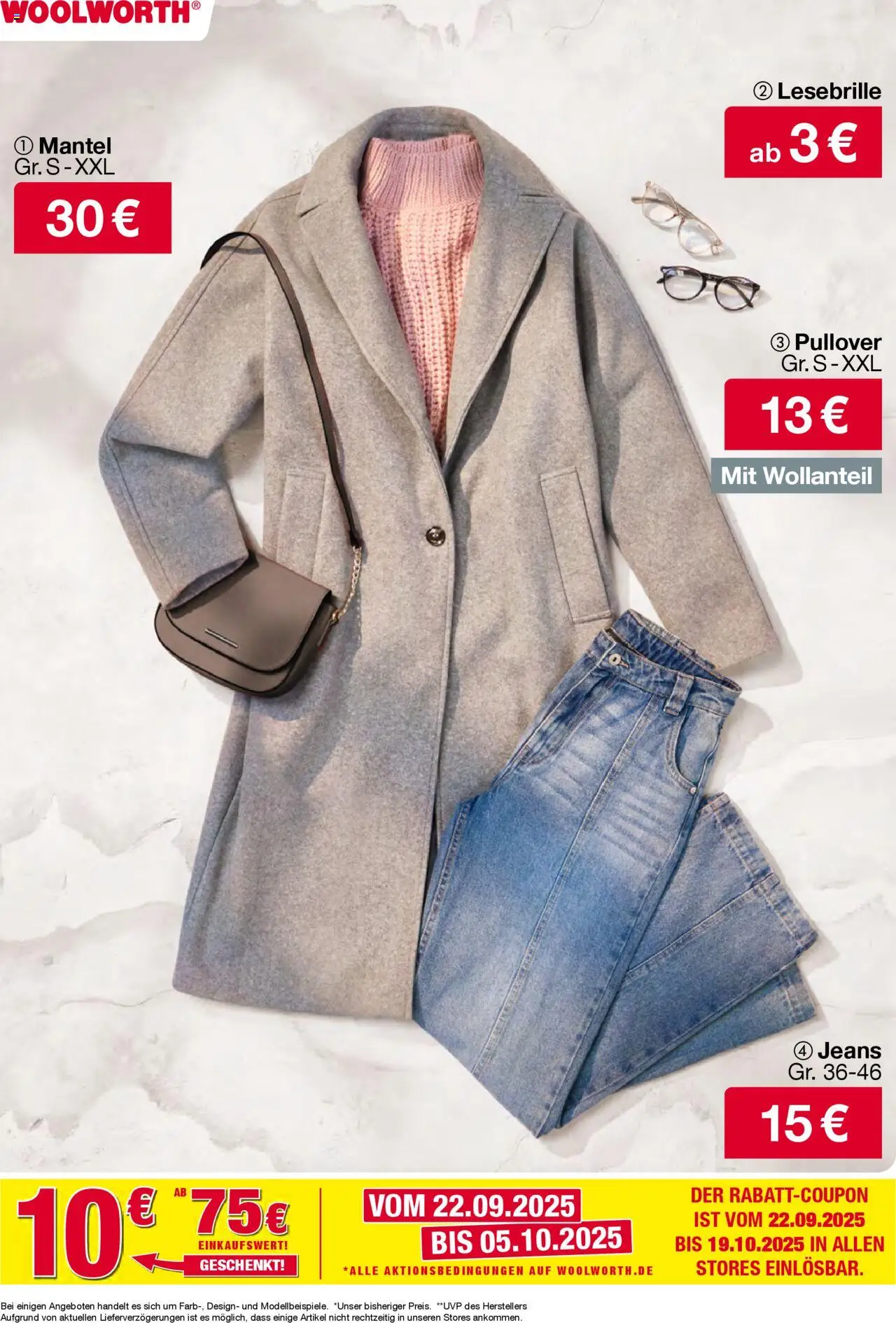 Woolworth Prospekt 	 – gültig ab 01.10.2025 | Seite: 17 | Produkte: Pullover, Mantel, Jeans