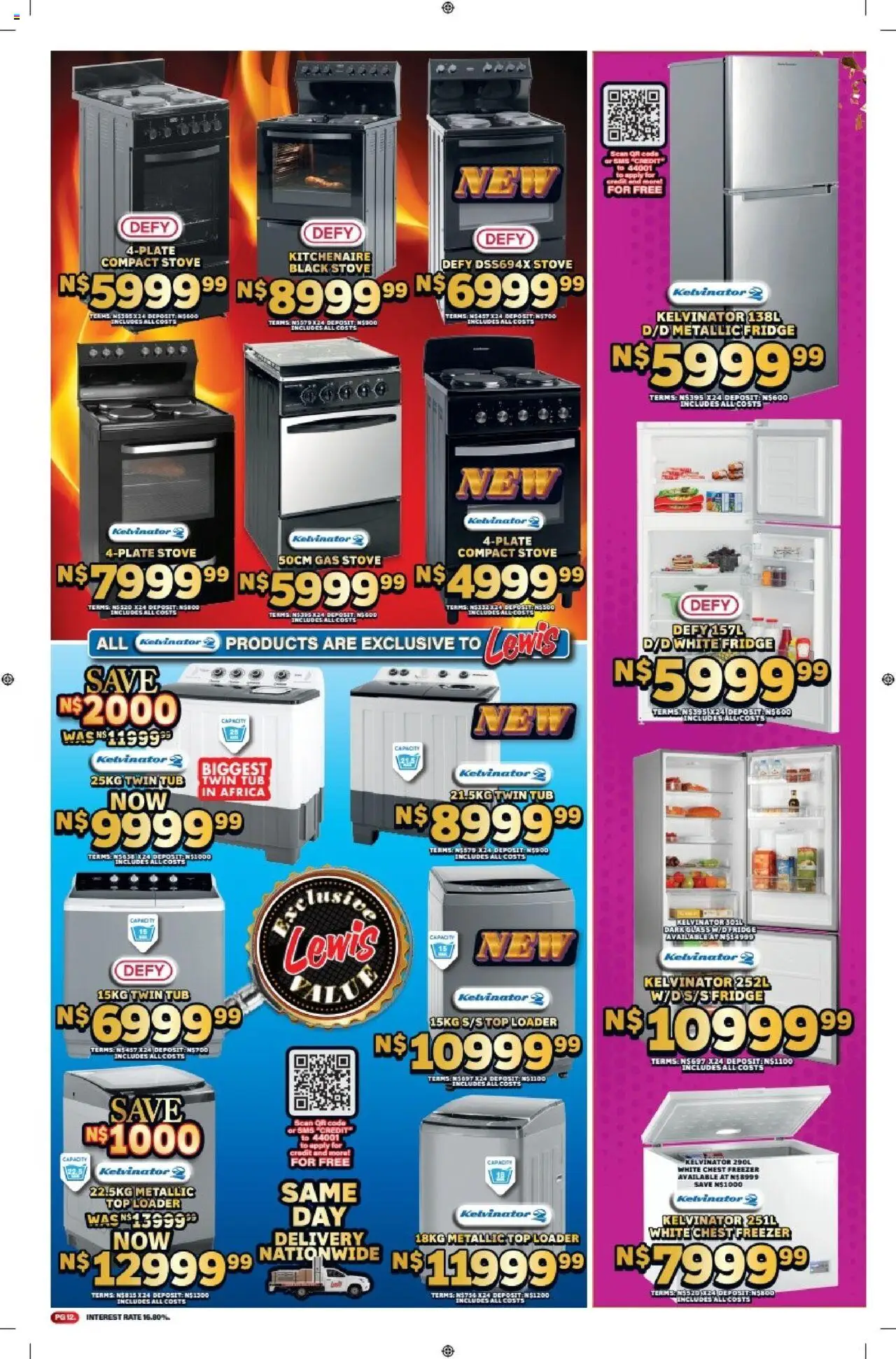 Lewis Stores - Namibia Brochure │ valid from 11.08.2025 | Page: 12 | Products: Stove, Fridge, Gas stove, Chest freezer