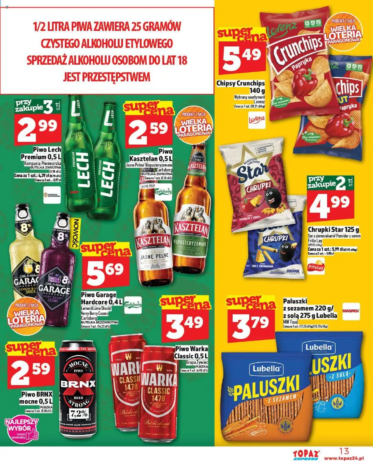 Topaz Gazetka - Express od 11.09.2025 | Strona: 13 | Produkty: Papryka, Warka, Paluszki, Ser