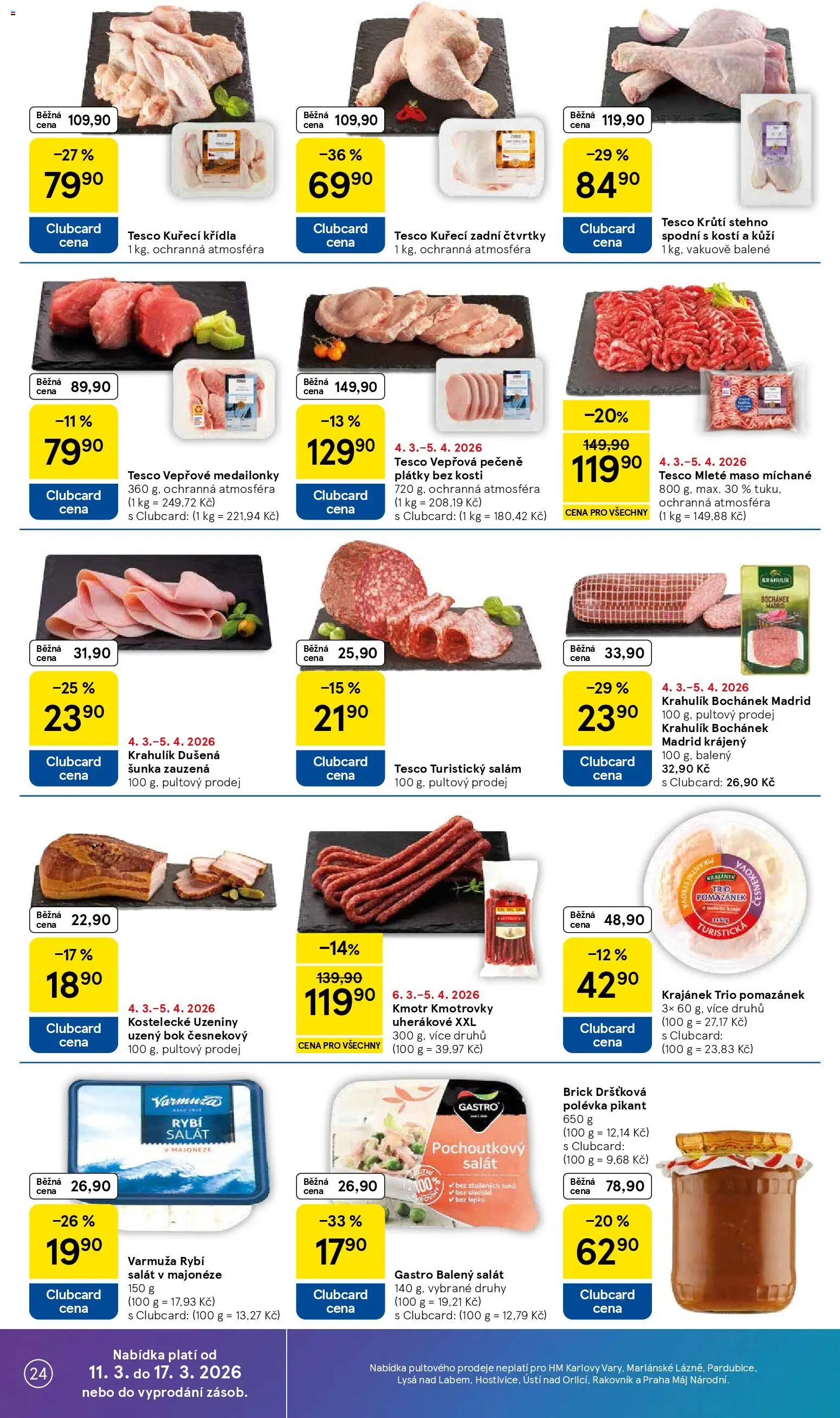 Tesco leták - Hypermarket od 11.03.2026 | Strana: 24 | Produkty: Vepřová pečeně, Kuřecí Křídla, Mleté maso, Maso