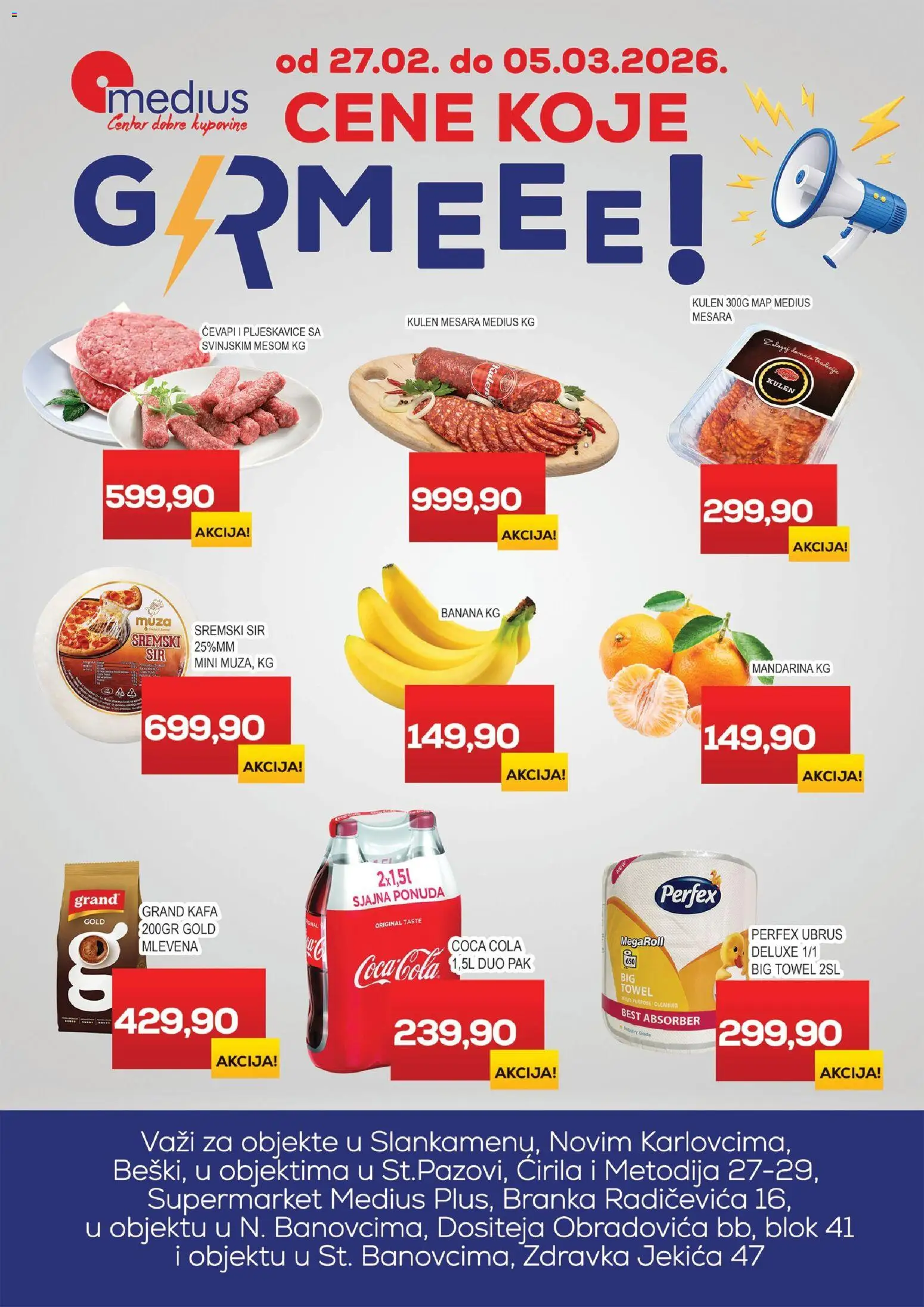 Medius katalog - važi od 27.02.2026 | Strana: 1 | Proizvode: Coca Cola, Pljeskavice, Sir, Kafa
