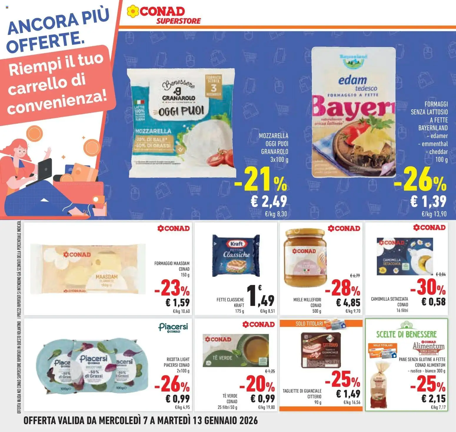 Volantino Conad del 07.01.2026 | Pagina: 16 | Prodotti: Pane, Tè, Formaggio, Carrello