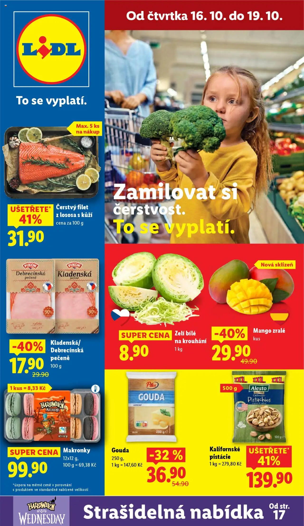 Lidl leták od 16.10.2025 | Strana: 1 | Produkty: Mango, Pistácie, Makronky, Blok