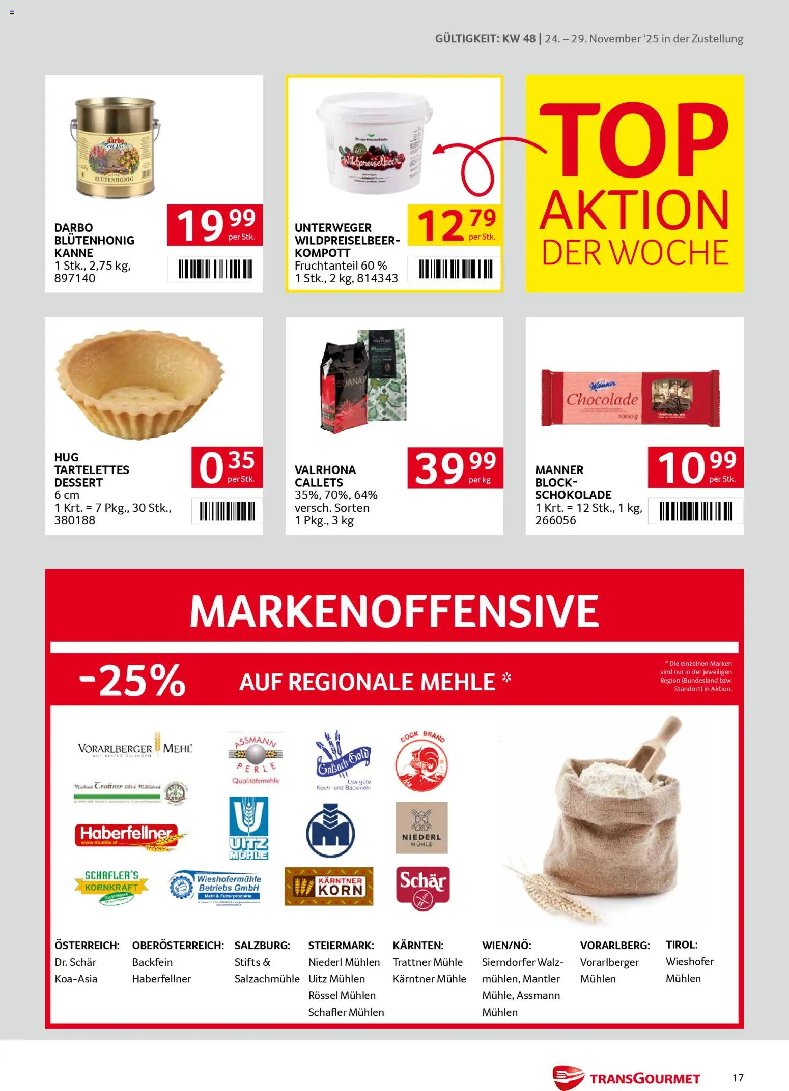 Transgourmet Zustellaktion gültig ab 24.11.2025 | Seite: 17 | Produkte: Mühle, Schokolade