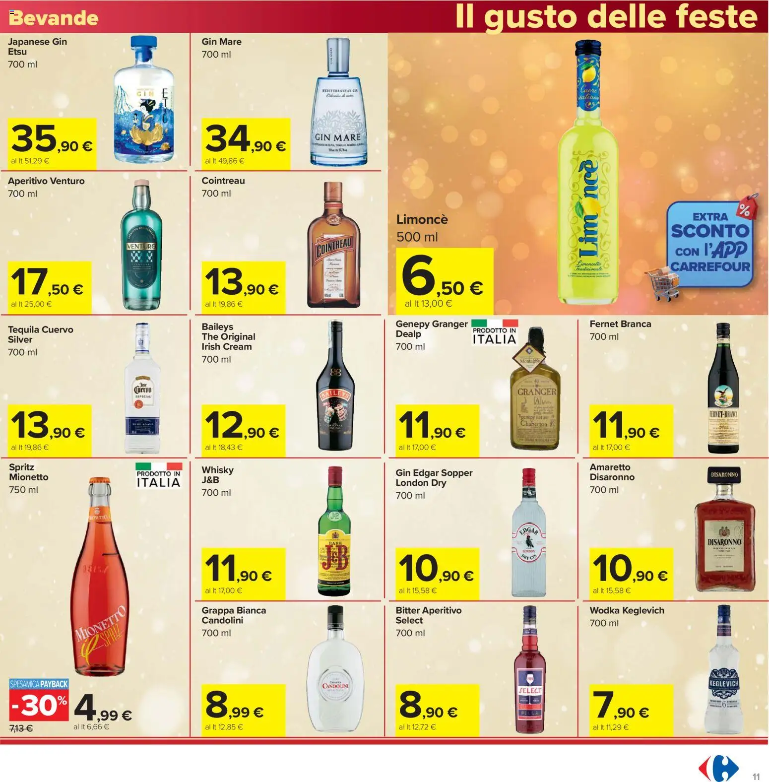 Volantino Carrefour del 16.12.2025 | Pagina: 11 | Prodotti: Gin, Whisky, Limoncello, Aperitivo