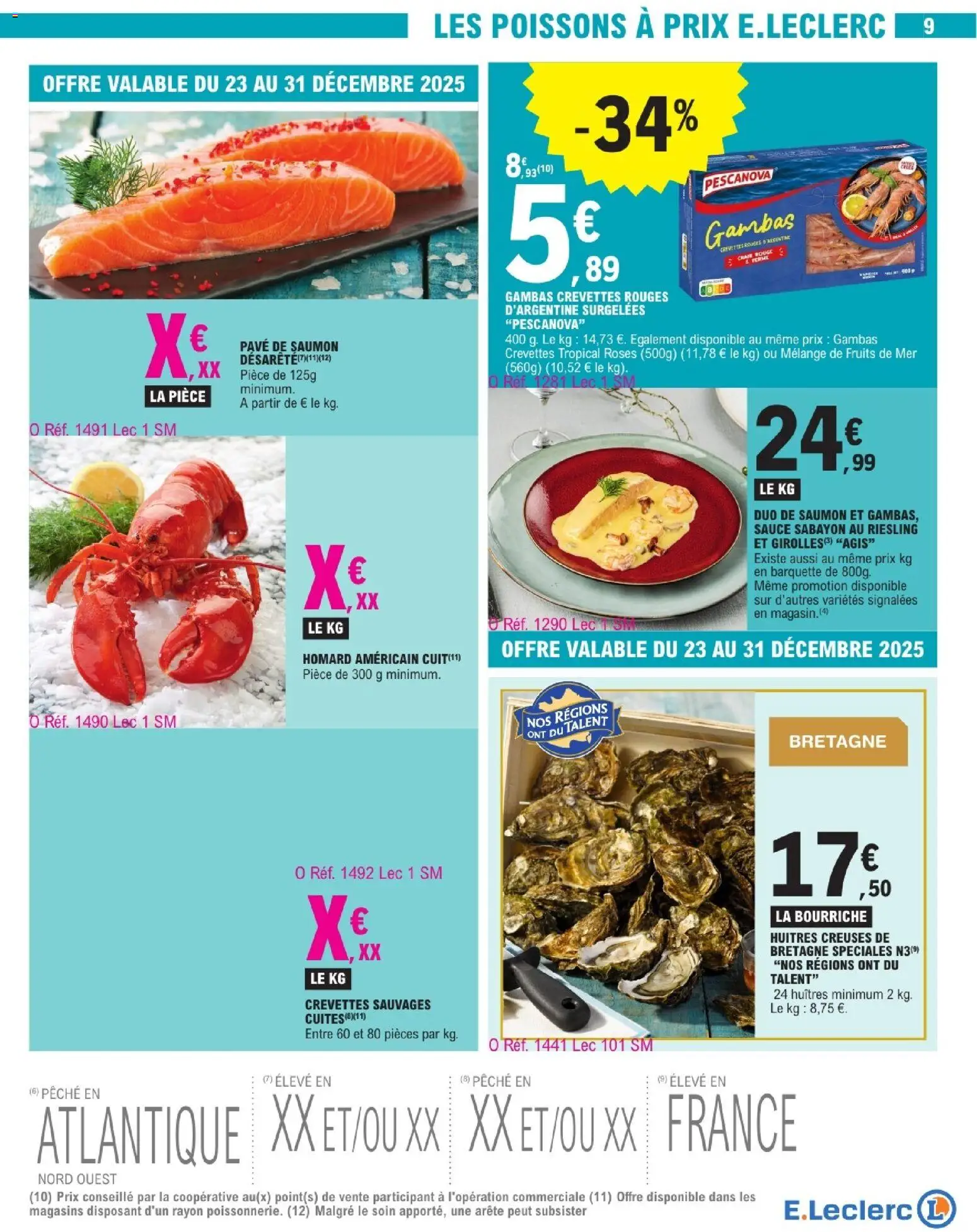 {H1} | Page: 9 | Produits: Huitres creuses, Crevettes, Homard americain, Homard