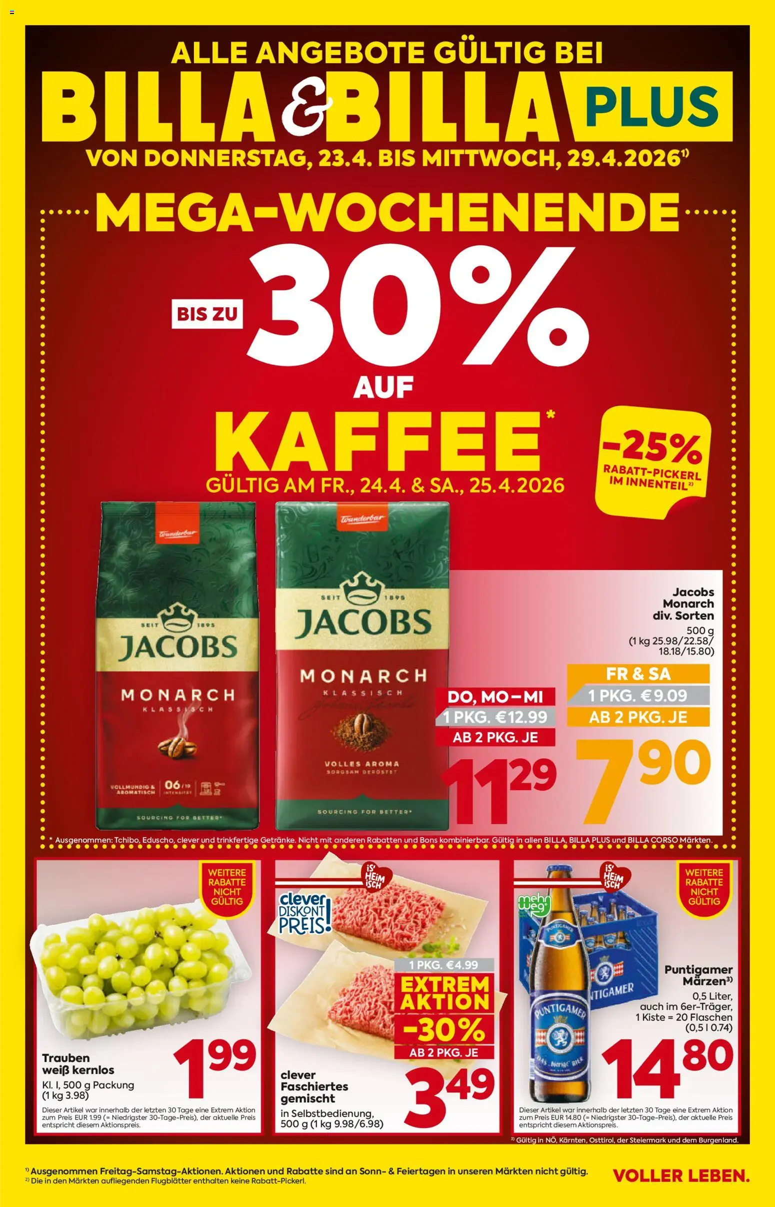Billa Flugblatt - Steiermark gültig ab 23.04.2026 | Seite: 1 | Produkte: Kaffee, Bier