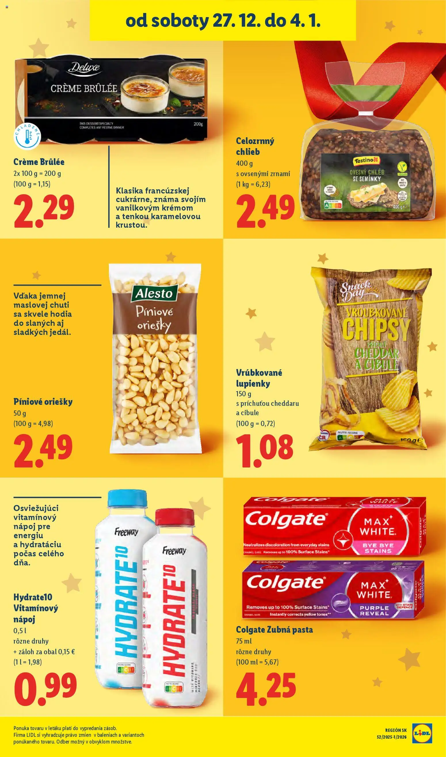 Nové Lidl akcie – leták je platný od 02.01.2026 | Strana: 43 | Produkty: Chlieb, Zubná pasta, Chipsy, Cibuľa