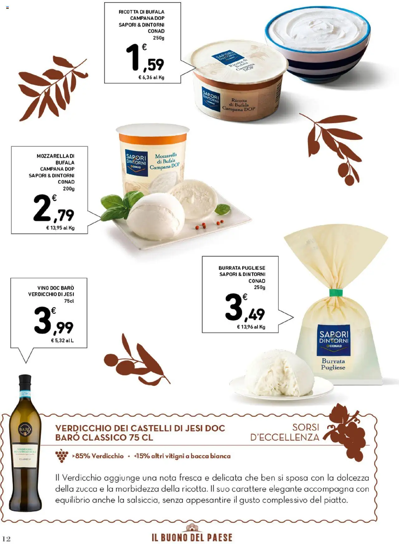 Volantino Conad del 22.10.2025 | Pagina: 12 | Prodotti: Mozzarella, Vino, Ricotta, Burrata