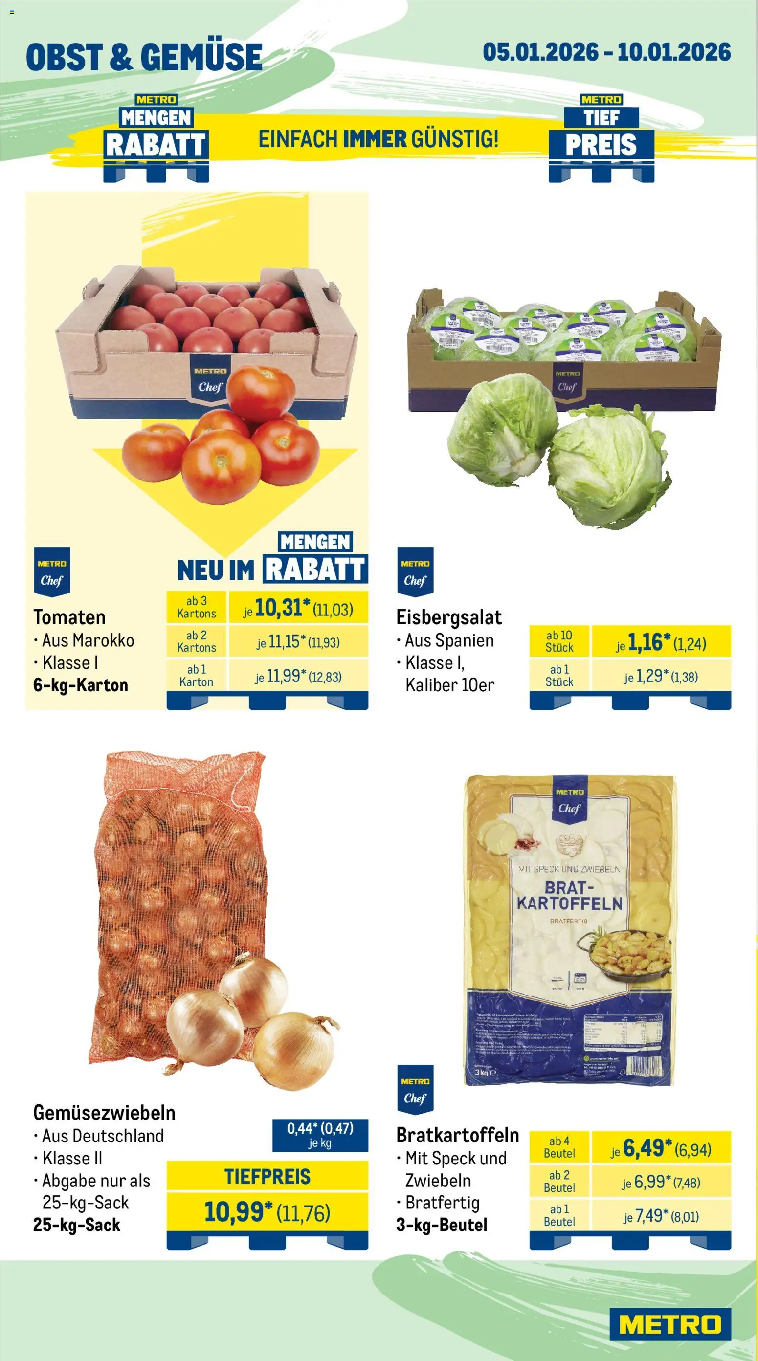 Metro Wochen-Angebote Gastro – gültig ab 05.01.2026 | Seite: 8 | Produkte: Eisbergsalat, Kartoffeln, Zwiebeln, Obst